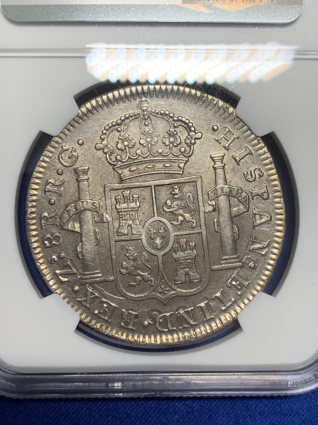 欢迎参加《竞宝斋》五一特拍-第161场-周日，周一 2场 NGC-AU53 墨西哥1821年ZS RG版费七内战双柱 黄油光极美深打状态 53低评