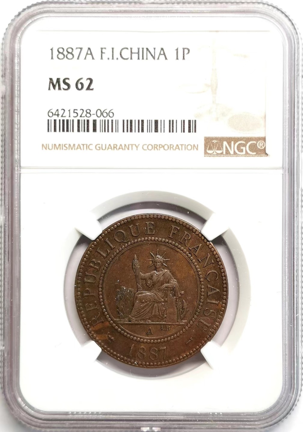 凡希社世界钱币微拍第二百三十七期 1887A法属印度支那百分之一铜元NGC-MS62