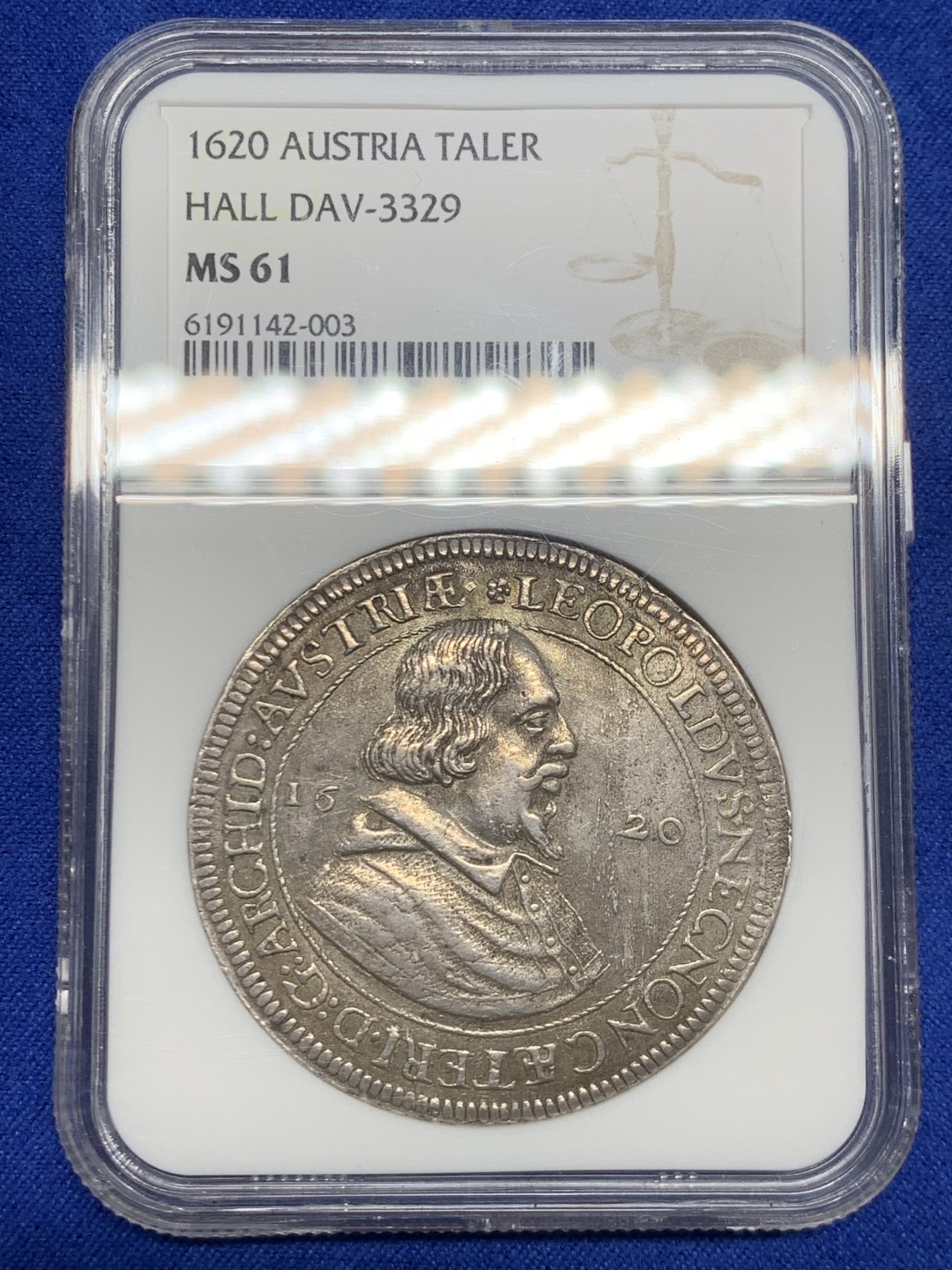 欢迎参加《竞宝斋》五一特拍-第161场-周日，周一 2场 NGC-MS61 神圣罗马帝国 奥地利哈尔厂 1620年 利奥波德五世1泰勒 冠军，状态佳，比常见1632年少得多的版本