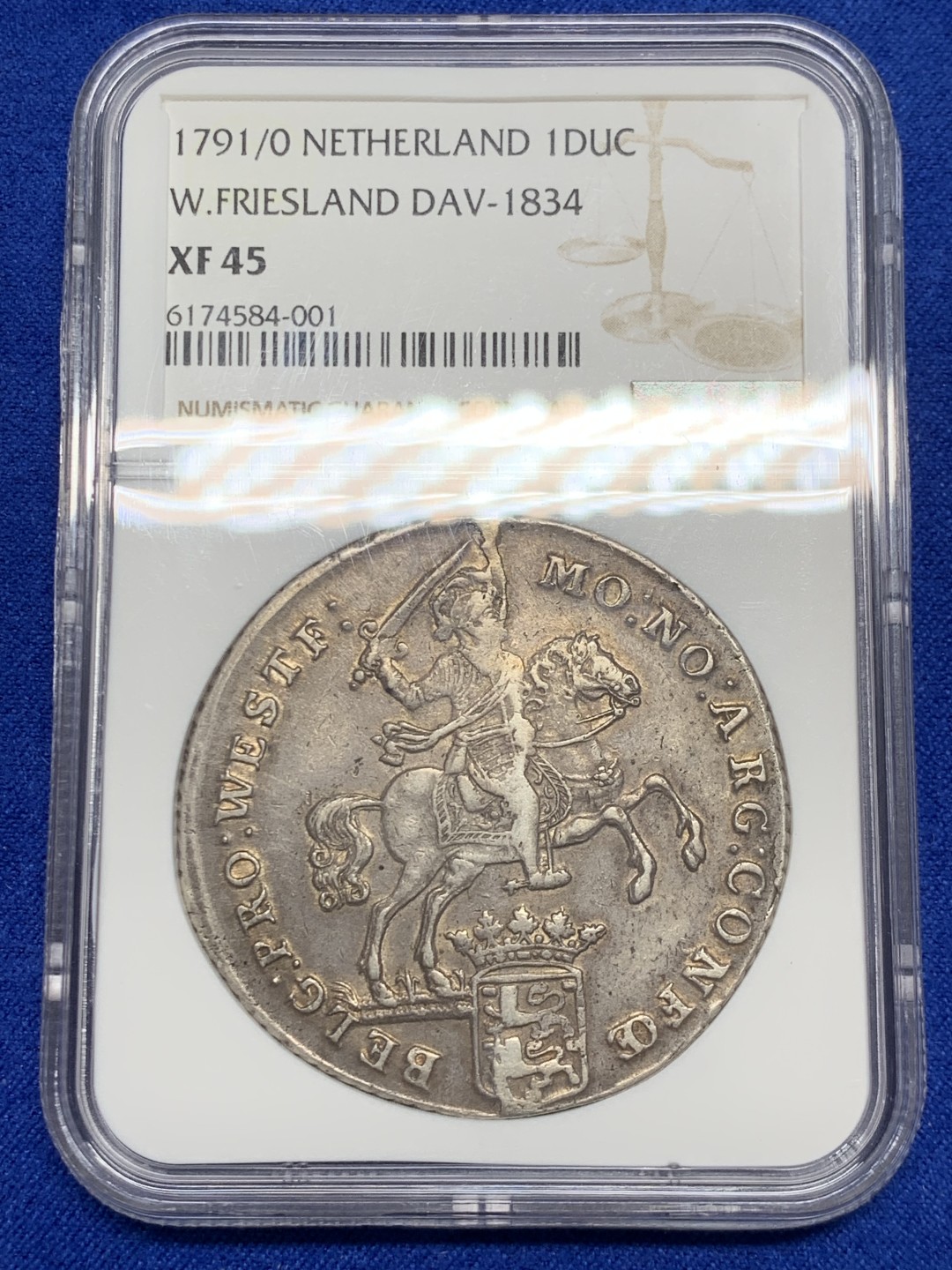 欢迎参加《竞宝斋》五一特拍-第161场-周日，周一 2场 NCG-XF45 荷兰1791/0年骑字大马剑西弗里斯兰省杜卡特大马剑银币 原味包浆