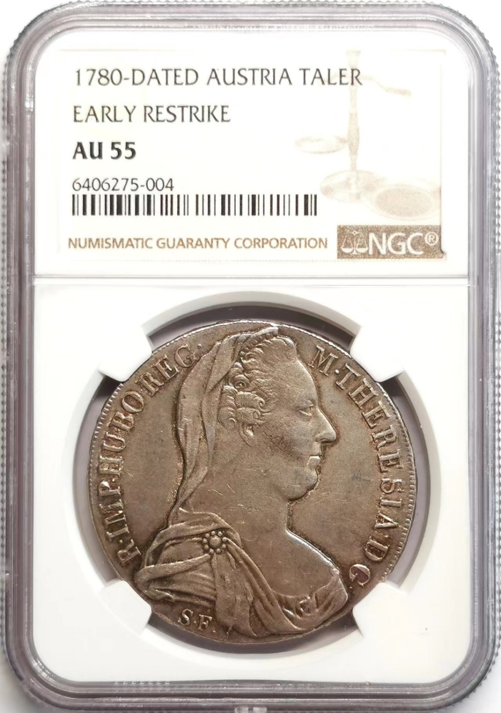 凡希社世界钱币微拍第二百三十七期 1780奥地利特蕾莎泰勒NGC-AU55早期后铸！