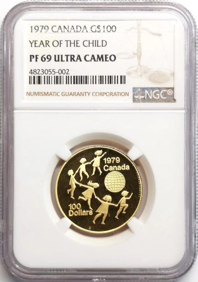 凡希社世界钱币微拍第二百三十七期 - 荐！1979加拿大儿童年金币NGC-PF69UC 16.96克 917金