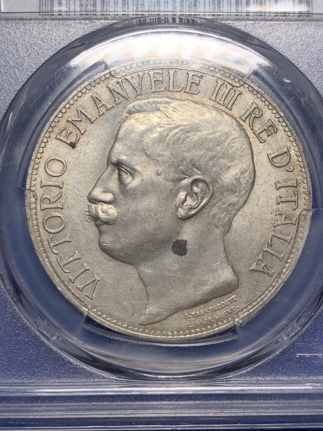 欢迎参加《竞宝斋》五一特拍-第161场-周日，周一 2场 PCGS MS63 1911R 意大利 建国50周年托奶5里拉大银币，名誉品，非常漂亮 盒子角小磕