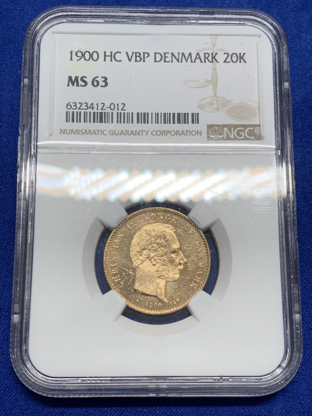 欢迎参加《竞宝斋》五一特拍-第161场-周日，周一 2场 NGC MS63 丹麦 1900 美人鱼 20克朗 HC 金币  8.9606g 900金 少见品种