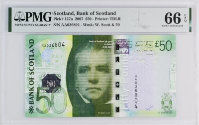 《张总和朋友们收藏》五一特别场——外币精品场 - 苏格兰银行2007年50镑首发AA冠PMG66E IBNS世界最佳纸币获奖钞