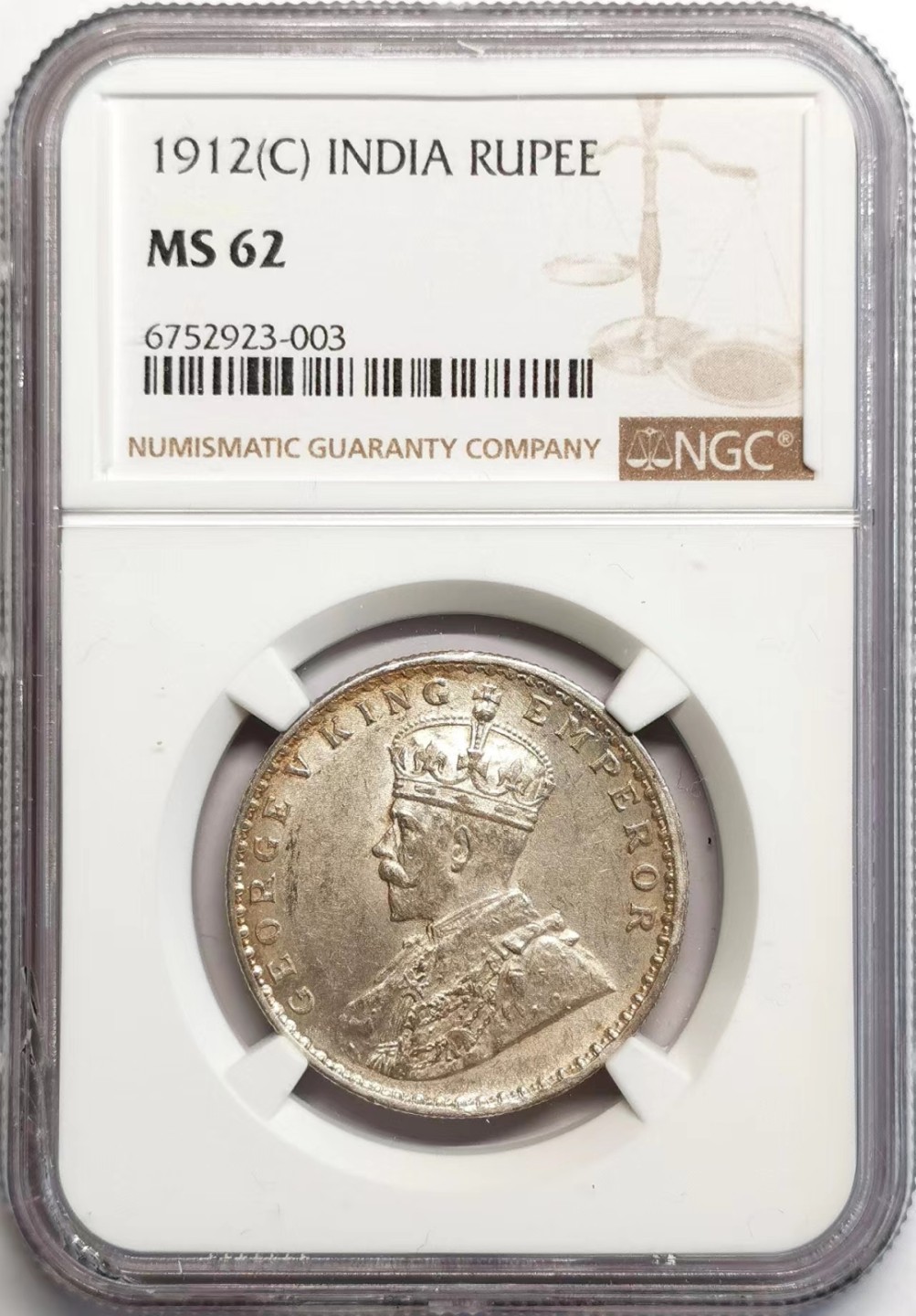 凡希社世界钱币微拍第二百三十七期 1912C英属印度乔五卢比NGC-MS62