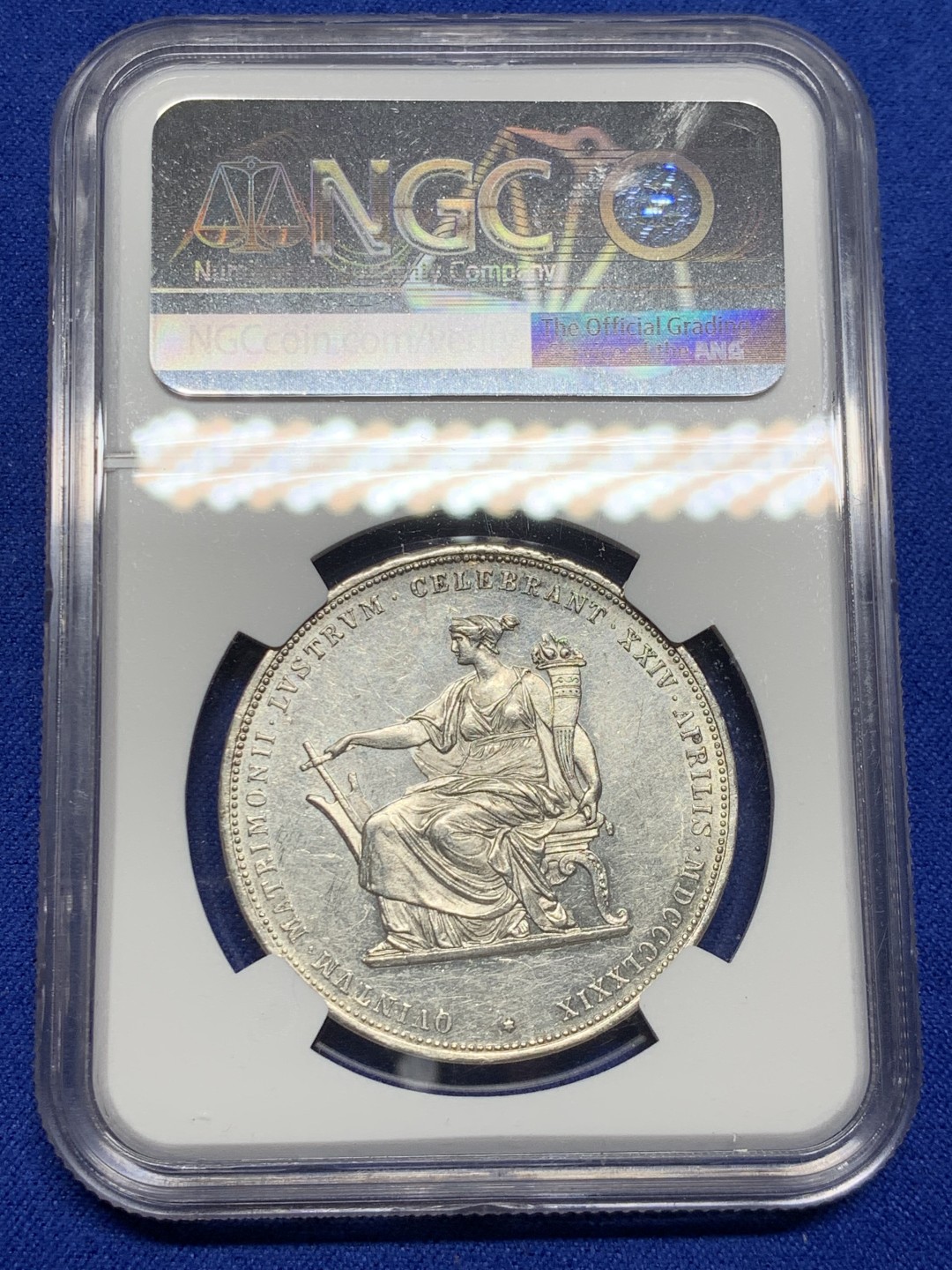 欢迎参加《竞宝斋》五一特拍-第161场-周日，周一 2场 NGC-AU58 奥匈帝国 1879年 奥地利 2FL 茜茜公主结婚 纪念大银币 热门品种 细节极好