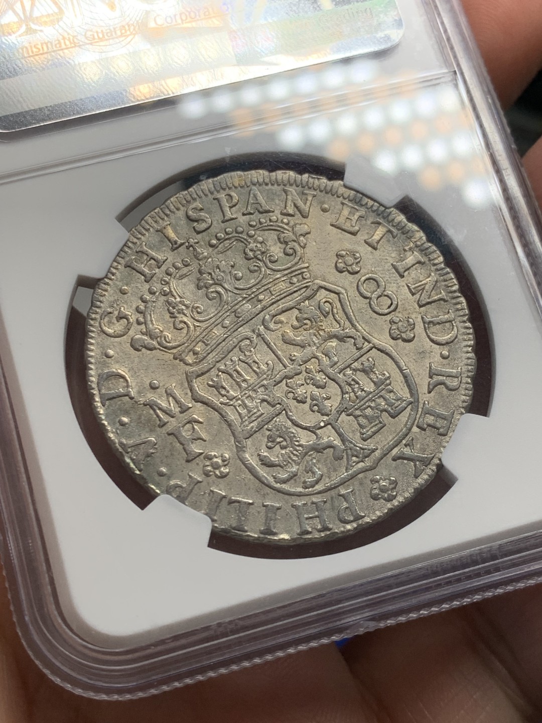 欢迎参加《竞宝斋》五一特拍-第161场-周日，周一 2场 NGC MS61 墨西哥 1741 地球双柱银币 早期飞利浦五世地球 少见品种 MS难得