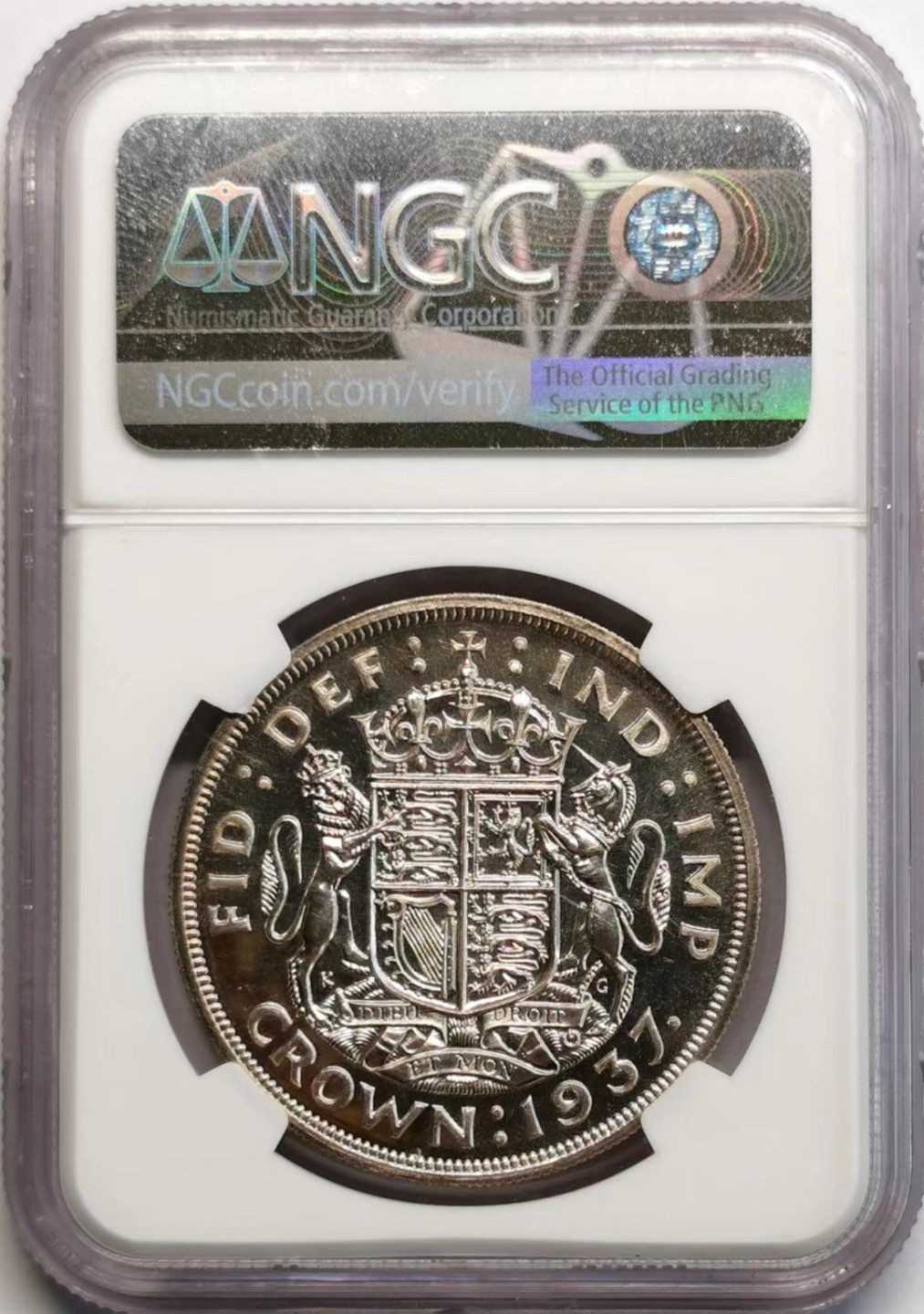 凡希社世界钱币微拍第二百三十七期 荐！1937英国乔六克朗大银精铸NGC-PF66+紫罗兰彩实物极赞！