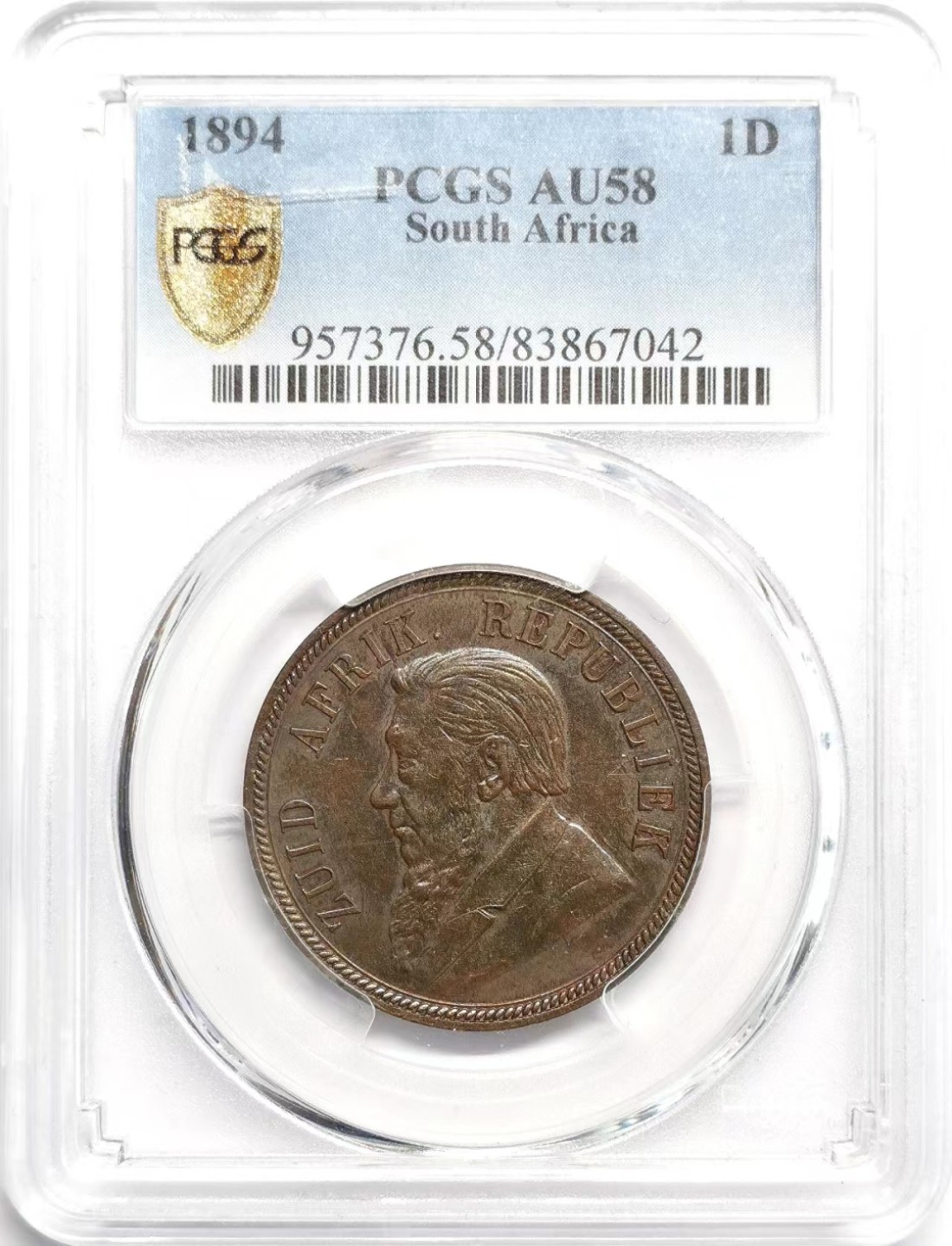 凡希社世界钱币微拍第二百三十七期 1894南非克鲁格便士铜币PCGS-AU58