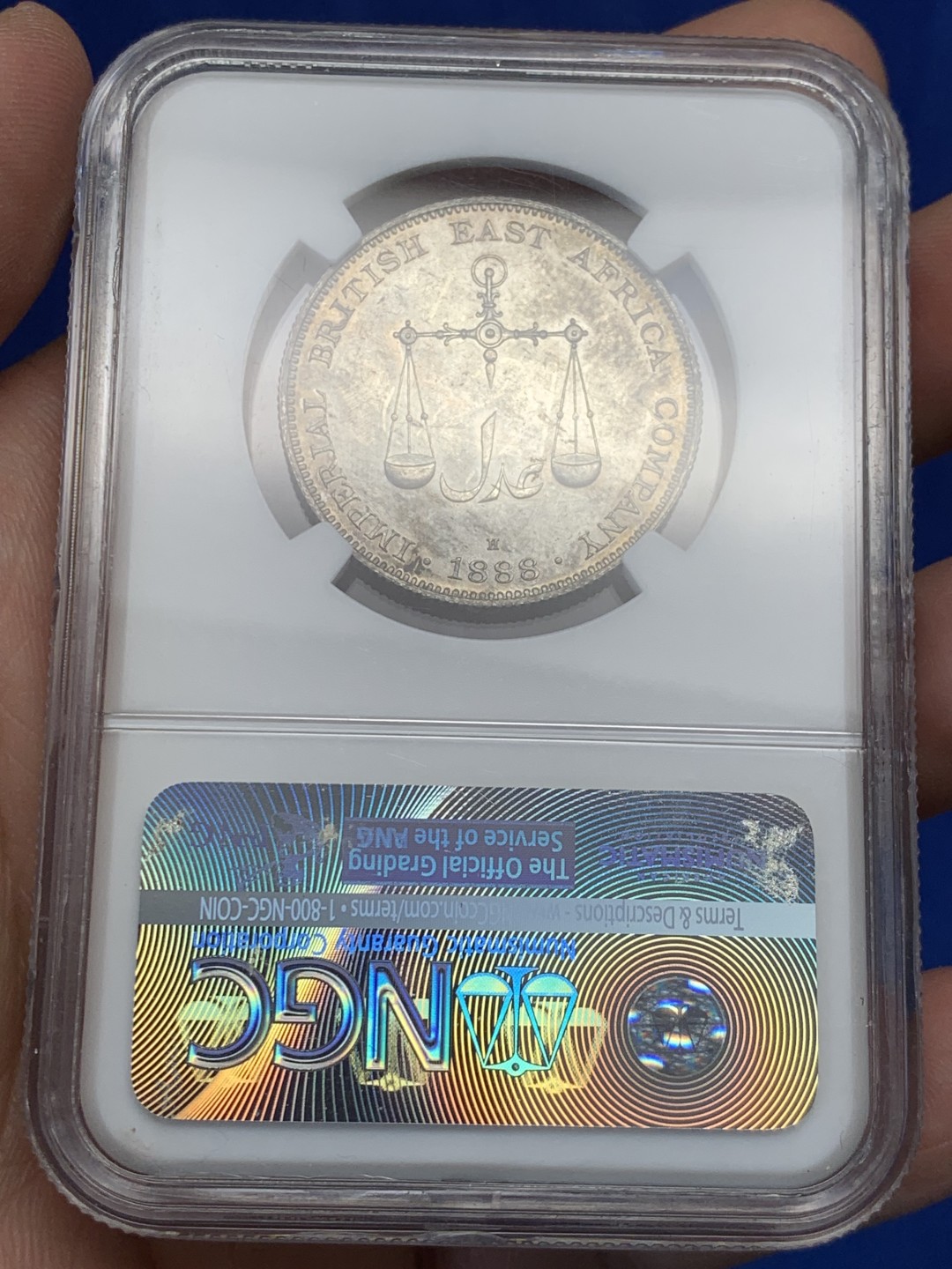 欢迎参加《竞宝斋》五一特拍-第161场-周日，周一 2场 亚军分 NGC MS64 1888 蒙巴萨一卢比 仅有一枚更高分，由大不列颠东非公司发行给东非的殖民贸易钱币