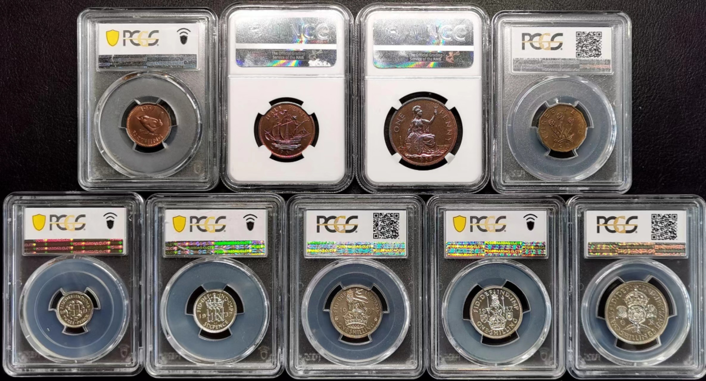 凡希社世界钱币微拍第二百三十七期 1937英国乔六法新～佛罗林银铜辅币九枚精铸高分！