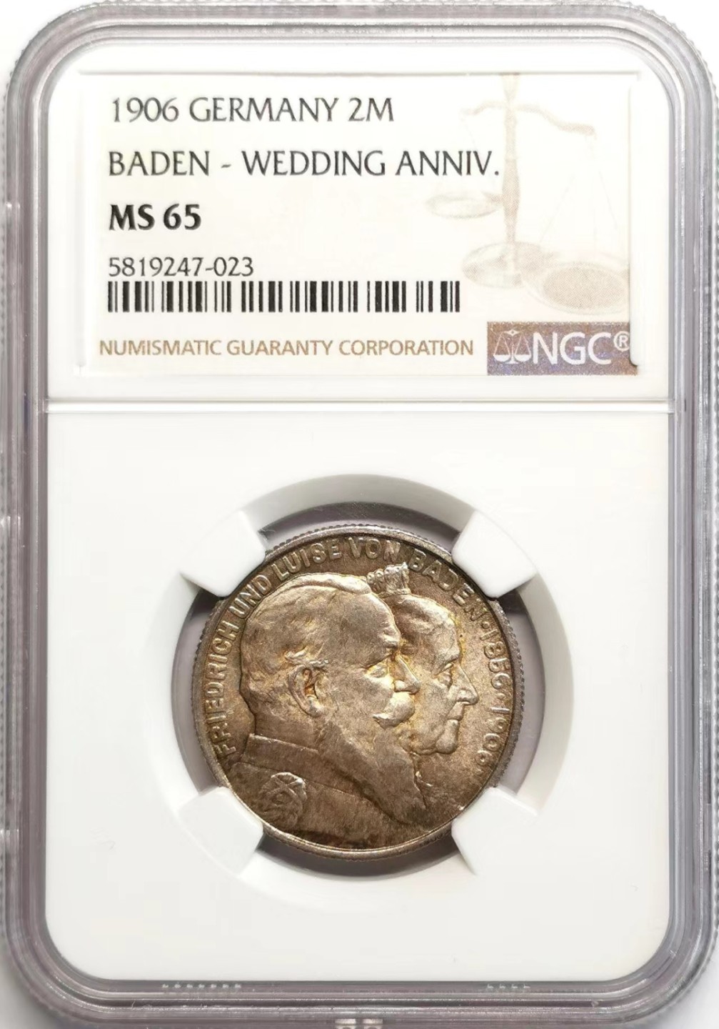 凡希社世界钱币微拍第二百三十七期 1906巴登金婚纪念2马克NGC-MS65