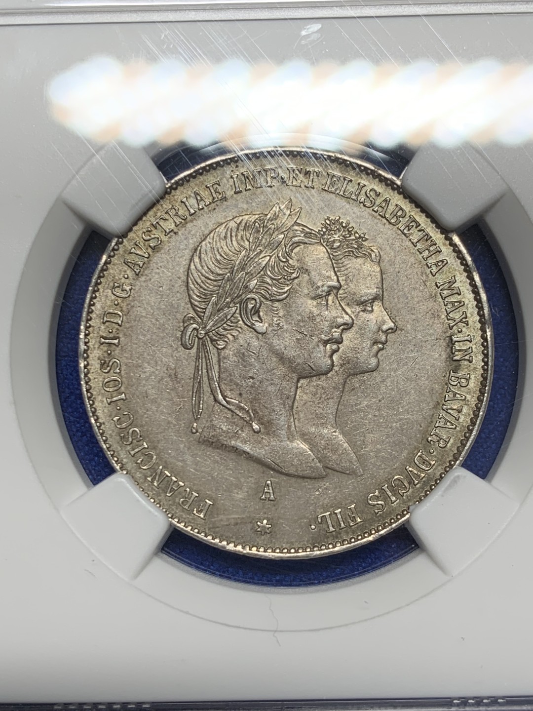 欢迎参加《竞宝斋》五一特拍-第161场-周日，周一 2场 NGC-MS62 奥匈帝国 奥地利 1854年 茜茜公主大婚 1盾银币