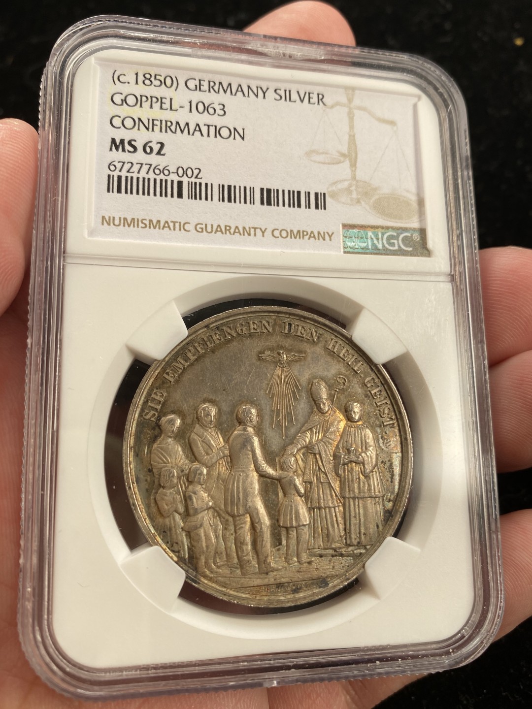 万国钱币拍卖第007期（慕尼黑第二夜） NGC MS62 1850年德国新教坚信礼纪念银章