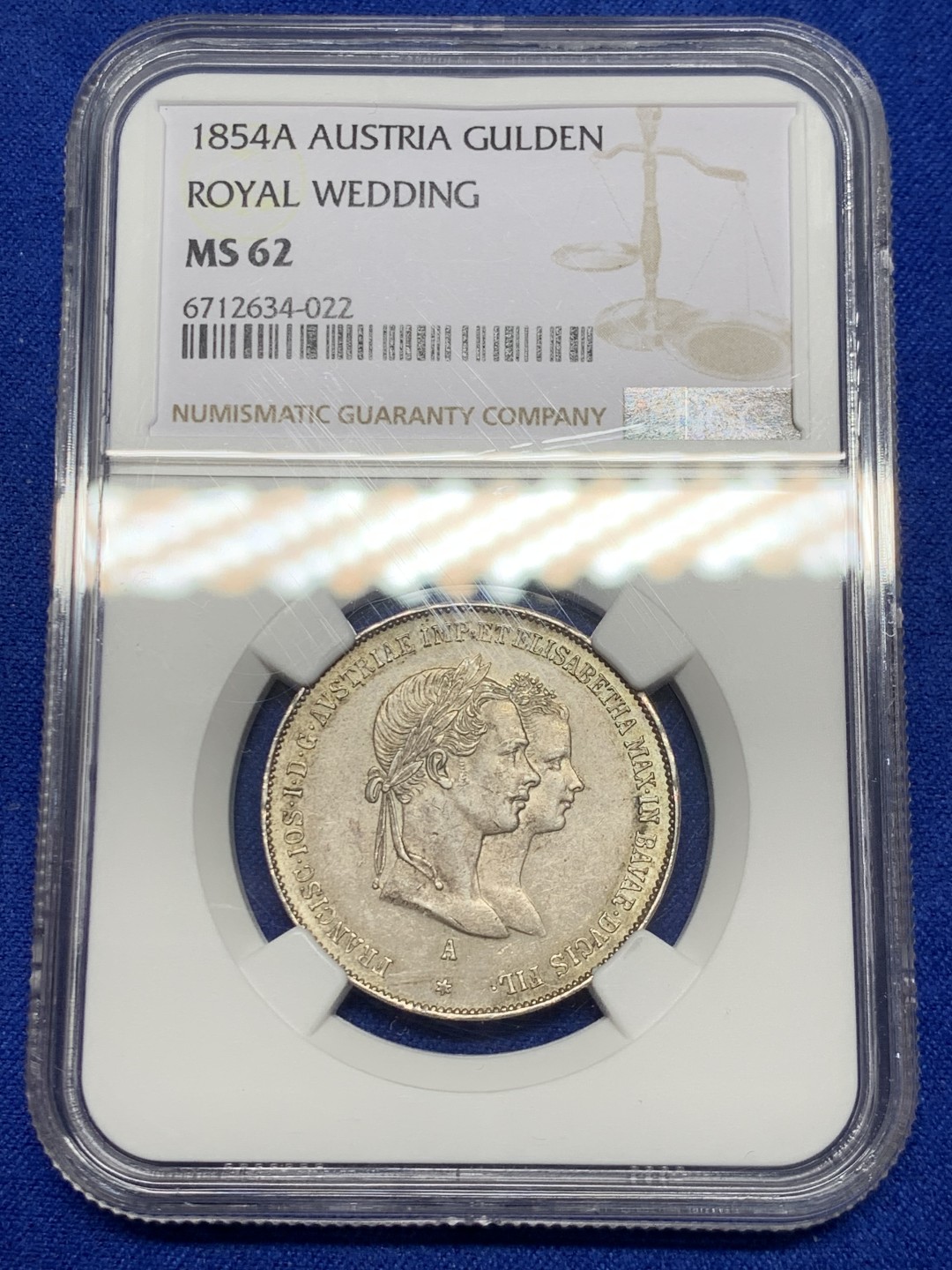 欢迎参加《竞宝斋》五一特拍-第161场-周日，周一 2场 NGC-MS62 奥匈帝国 奥地利 1854年 茜茜公主大婚 1盾银币