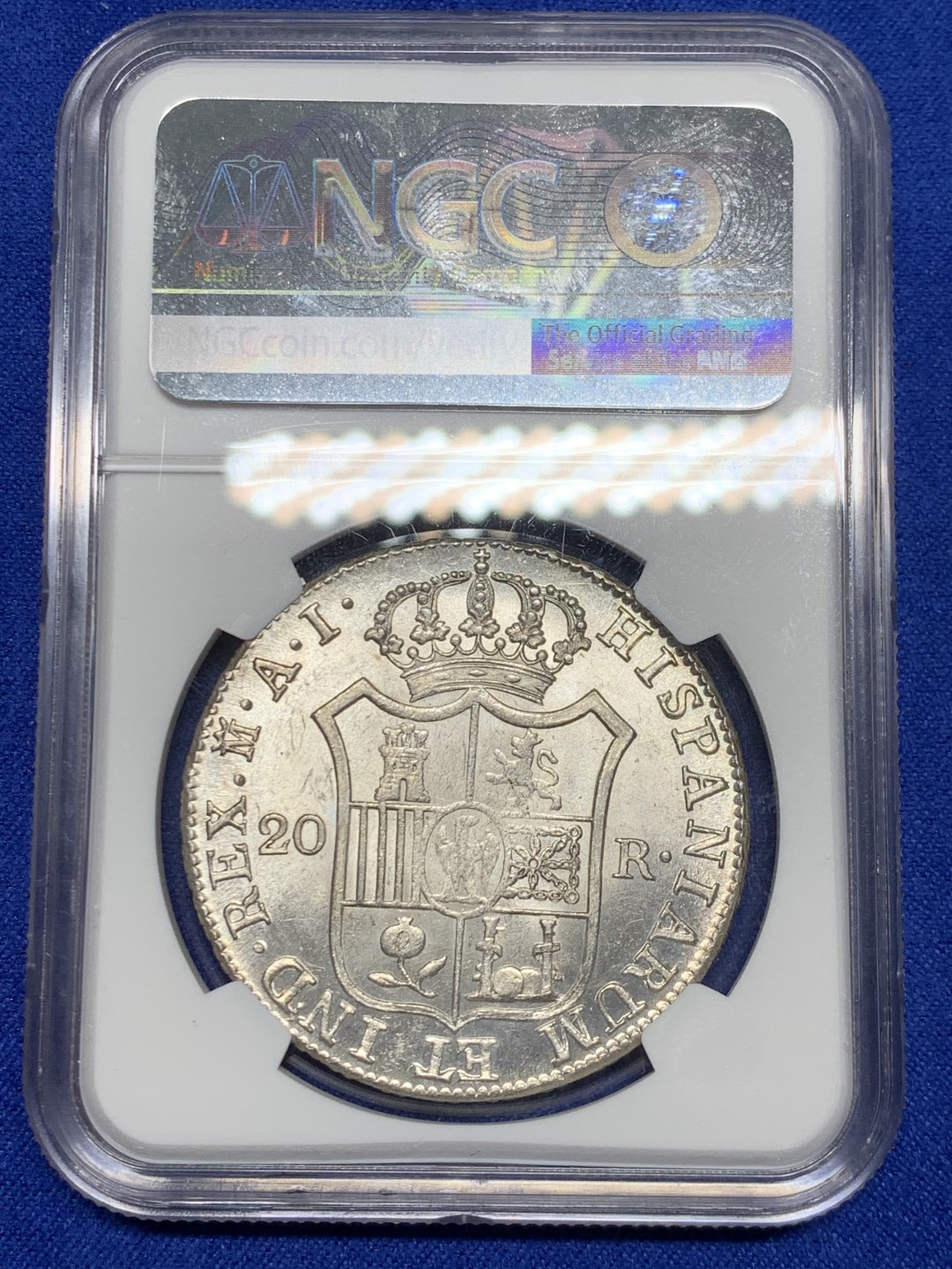 欢迎参加《竞宝斋》五一特拍-第161场-周日，周一 2场 NGC MS62 1810年 法占西班牙 约瑟夫拿破仑20R银币，细节极佳 发丝清晰 光感十足 可以毕业了