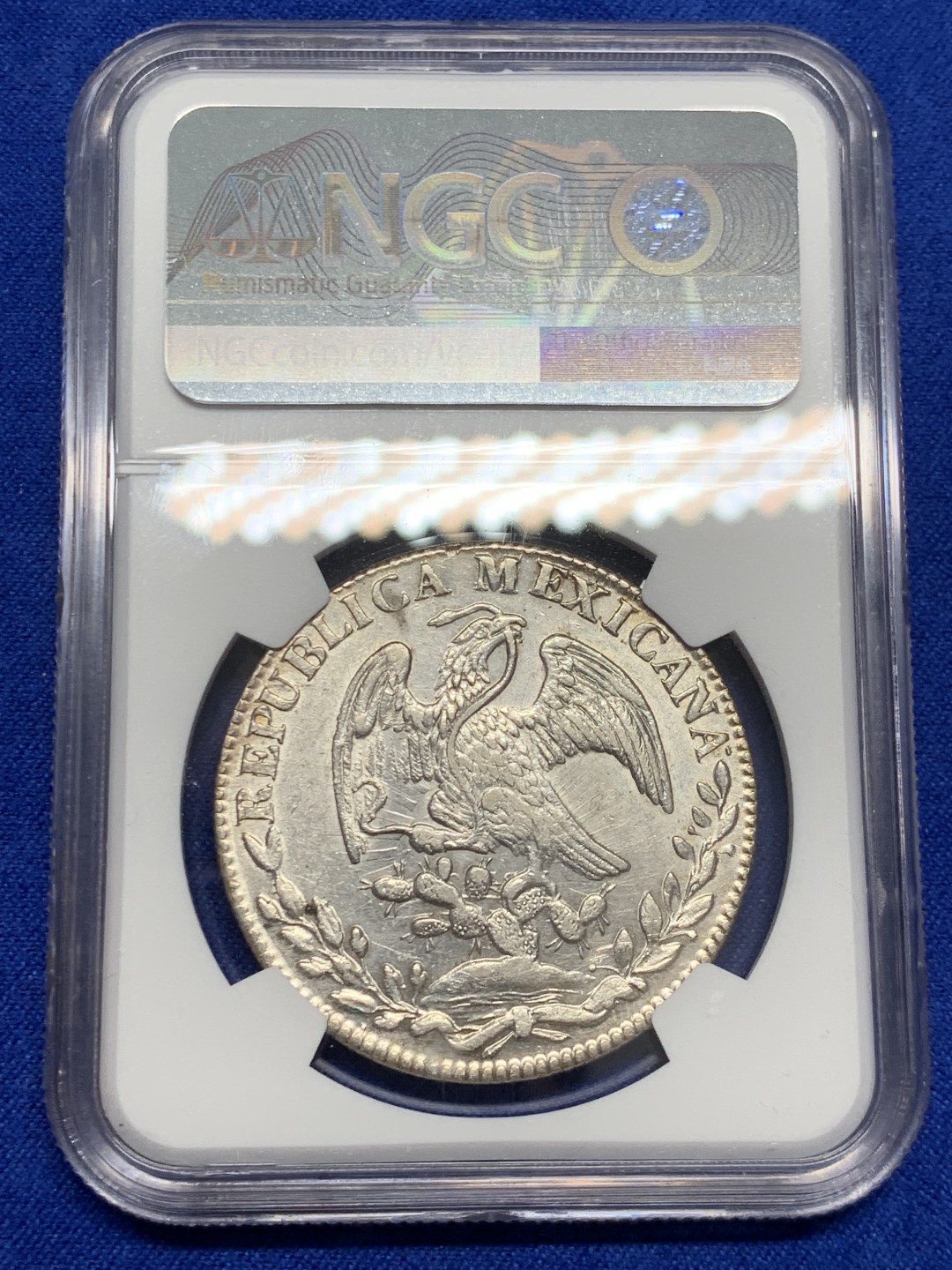 欢迎参加《竞宝斋》五一特拍-第161场-周日，周一 2场 NGC-AU58 墨西哥1841/31年早期骑字版鹰洋 少见骑字版 鹰面透打