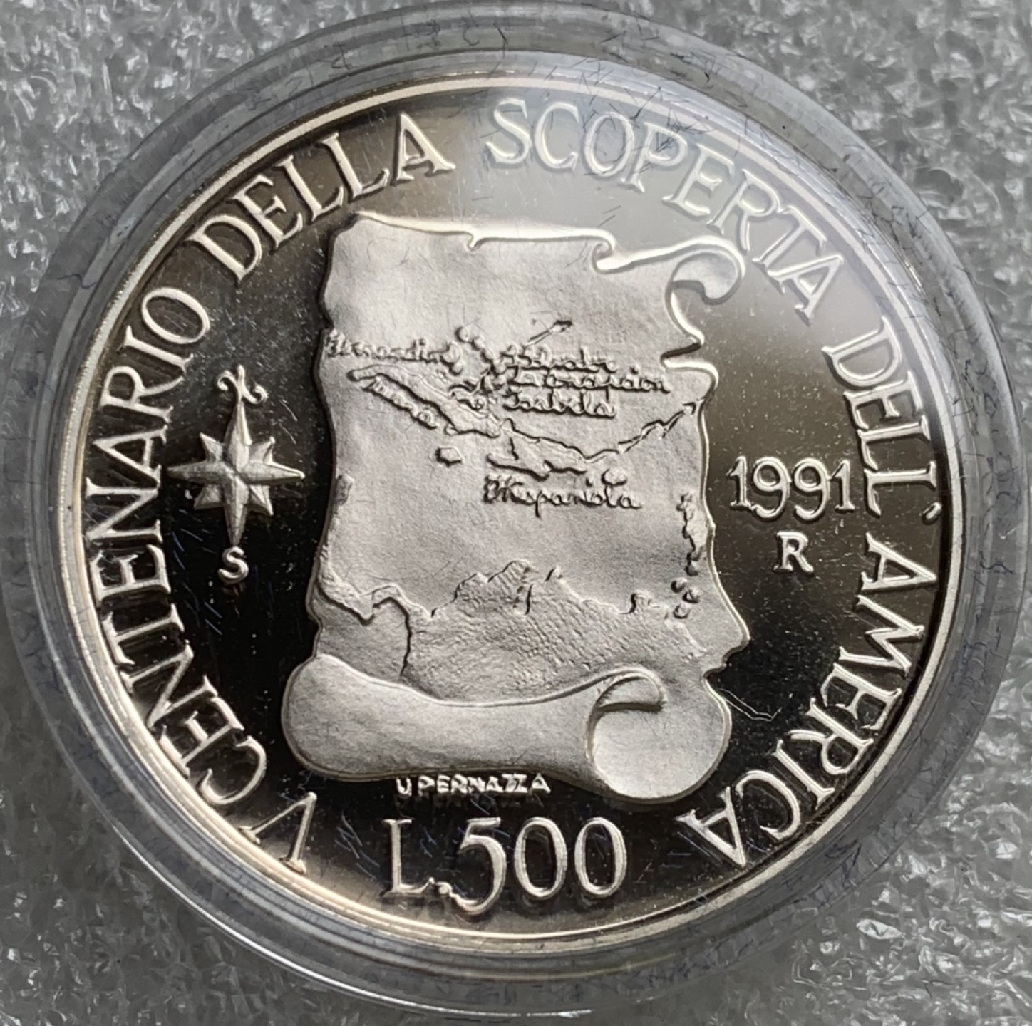 瓶子🏺第89期拍卖会 意大利1991年哥伦布发现美洲新大陆精制纪念银币  原盒