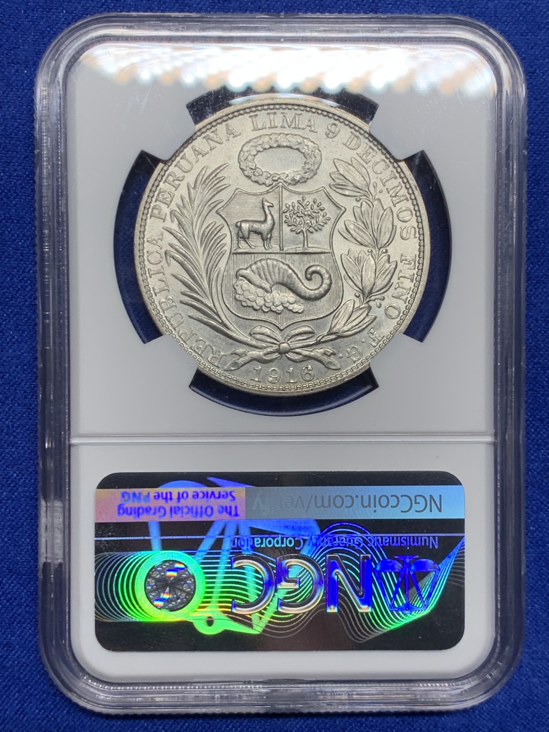 欢迎参加《竞宝斋》五一特拍-第161场-周日，周一 2场 NGC MS64 秘鲁 1916年 1索尔 坐人女神 热门南美银币 季军分 完美状态