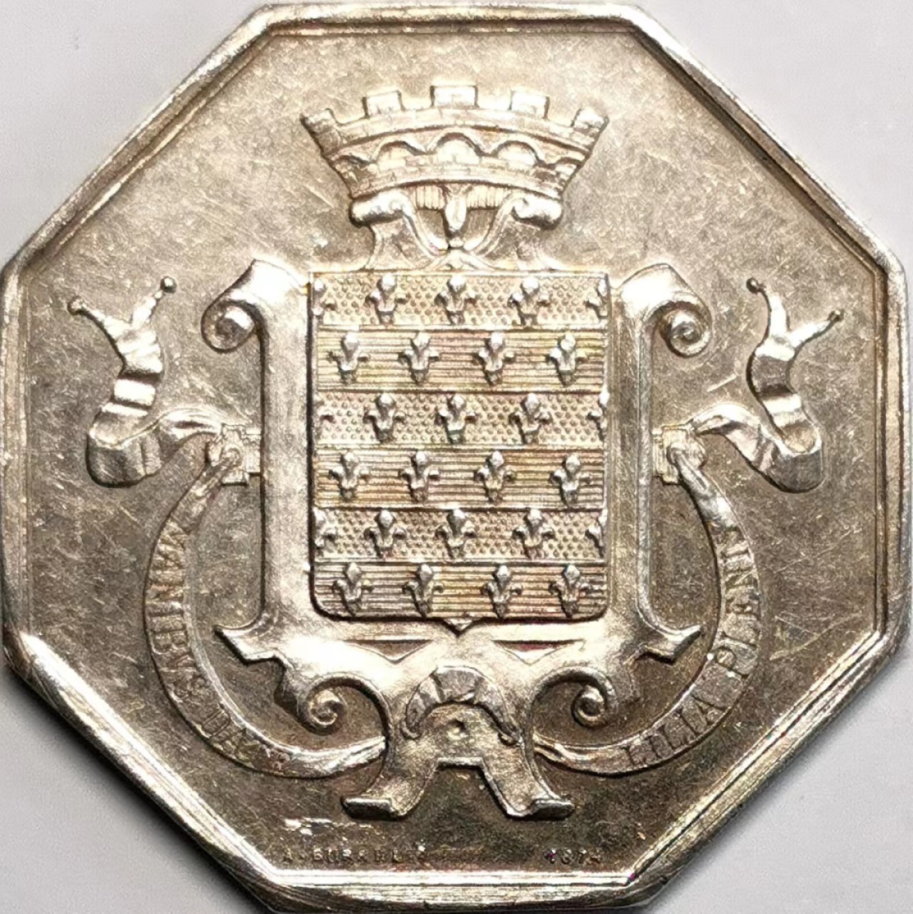 凡希社世界钱币微拍第二百三十七期 法国博让西储蓄银行八角银章AU