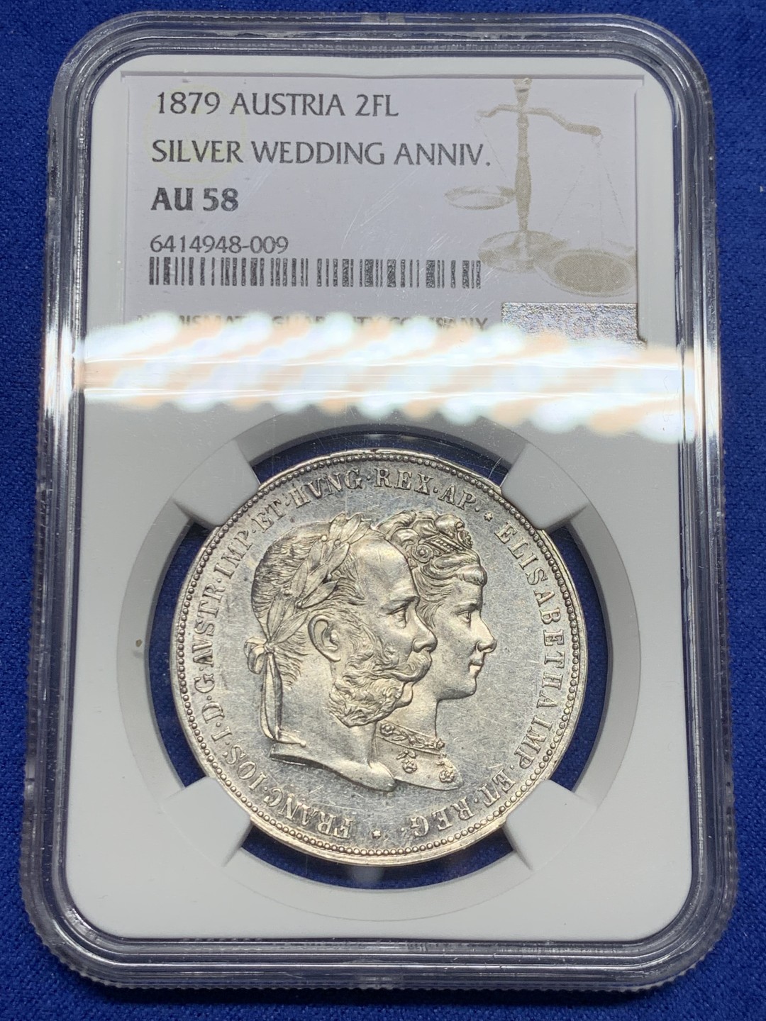 欢迎参加《竞宝斋》五一特拍-第161场-周日，周一 2场 NGC-AU58 奥匈帝国 1879年 奥地利 2FL 茜茜公主结婚 纪念大银币 热门品种 细节极好