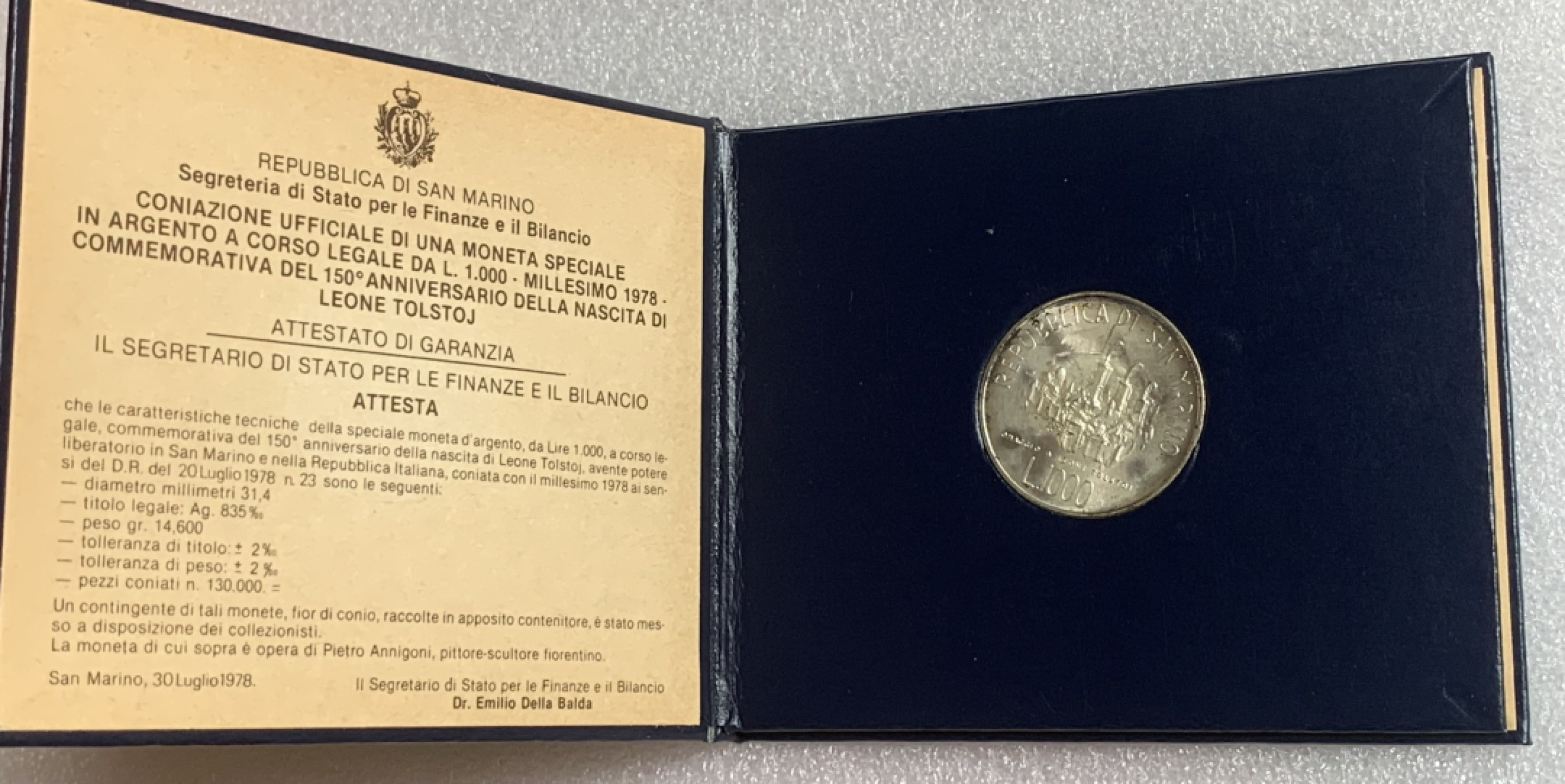 瓶子🏺第89期拍卖会 圣马力诺1978年1000里拉银币  原封