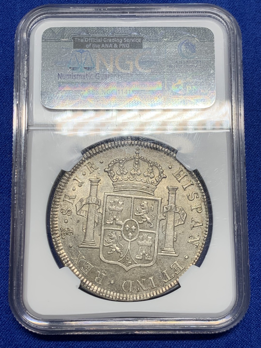 欢迎参加《竞宝斋》五一特拍-第161场-周日，周一 2场 NGC-AU58 玻利维亚 1773年 卡三双柱大银 玻利维亚卡三首年 原味深打 满眼肌肉感 背面PL感十足 收藏级品相