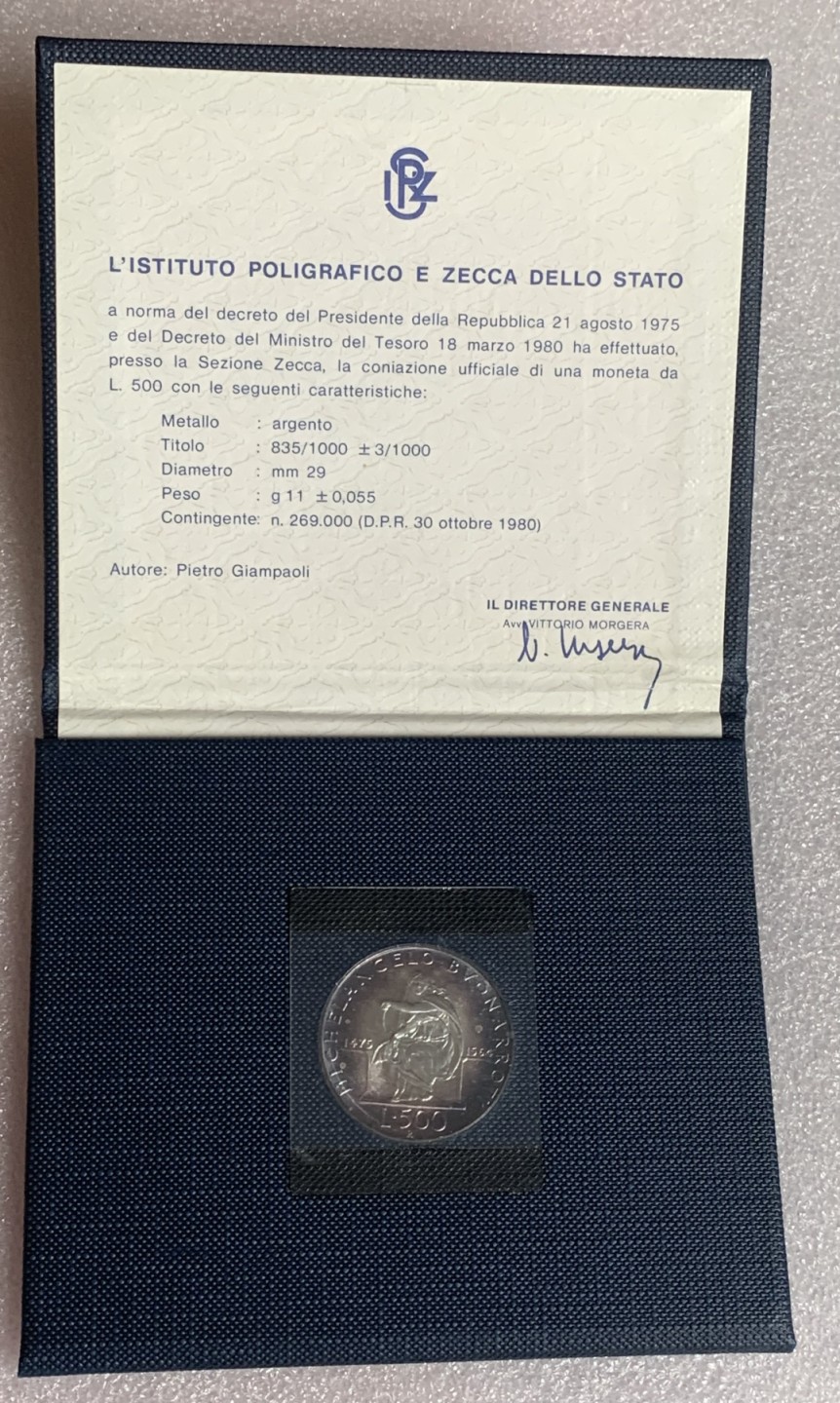 瓶子🏺第89期拍卖会 意大利1975年文艺复兴米开朗基罗磨砂银币原包装