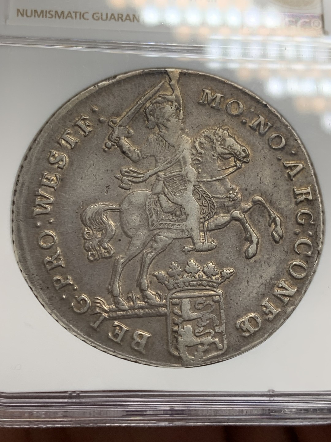 欢迎参加《竞宝斋》五一特拍-第161场-周日，周一 2场 NCG-XF45 荷兰1791/0年骑字大马剑西弗里斯兰省杜卡特大马剑银币 原味包浆