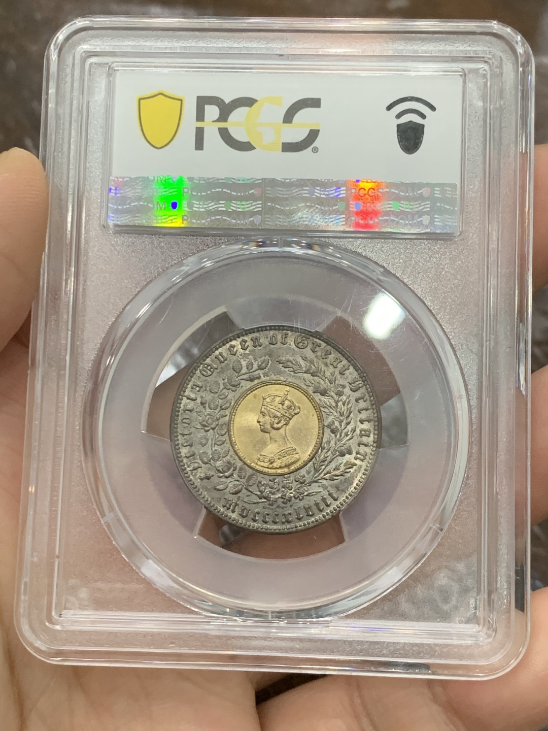 欢迎参加《竞宝斋》五一特拍-第161场-周日，周一 2场 PCGS-MS65 英国 1848年双色克朗 最早的双金属币 亚军分 底板完美 转光漂亮