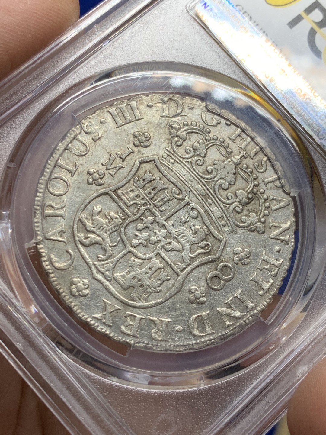 欢迎参加《竞宝斋》五一特拍-第161场-周日，周一 2场 PCGS AU92 西属 秘鲁1762年 LM-JM 利马 卡洛斯三世地球双柱 8R银币 原味包浆 双面深打  热门潜力版别