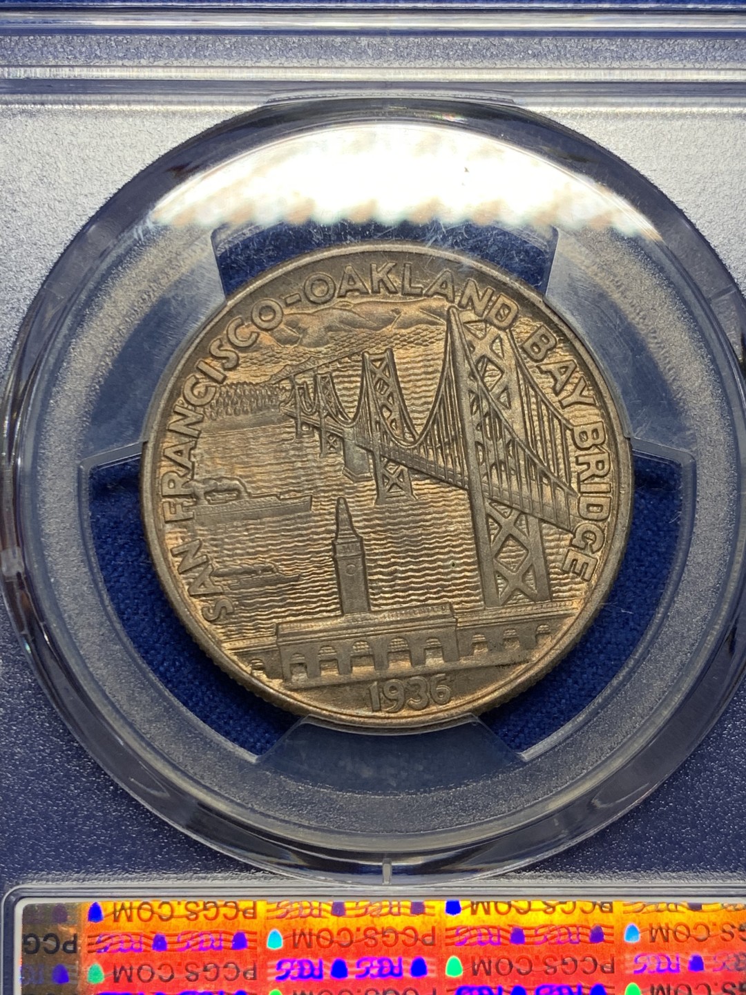 欢迎参加《竞宝斋》五一特拍-第161场-周日，周一 2场 PCGS-MS65 美国 1936年 50美分 海湾大桥 半美元 纪念币 较少品种 原味包浆 漂亮的设计