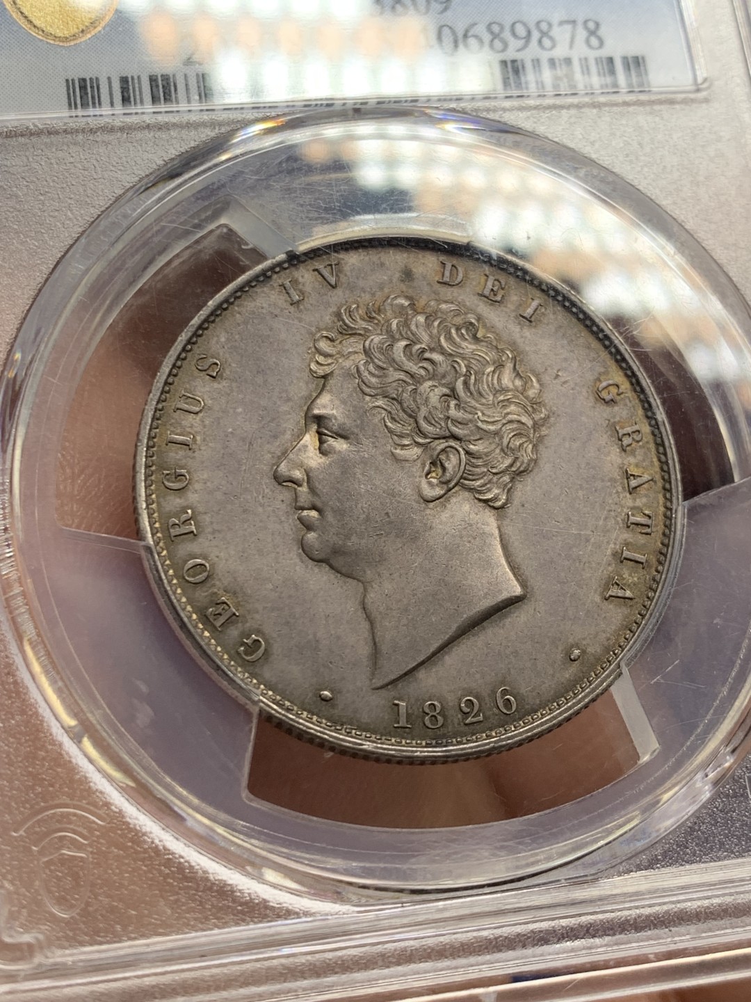 欢迎参加《竞宝斋》五一特拍-第161场-周日，周一 2场 NGC AU55 英国 1826年 乔治四世 半克朗 原味低评分数 包浆深彩 美丽