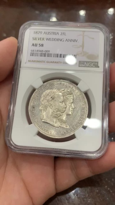欢迎参加《竞宝斋》五一特拍-第161场-周日，周一 2场 NGC-AU58 奥匈帝国 1879年 奥地利 2FL 茜茜公主结婚 纪念大银币 热门品种 细节极好