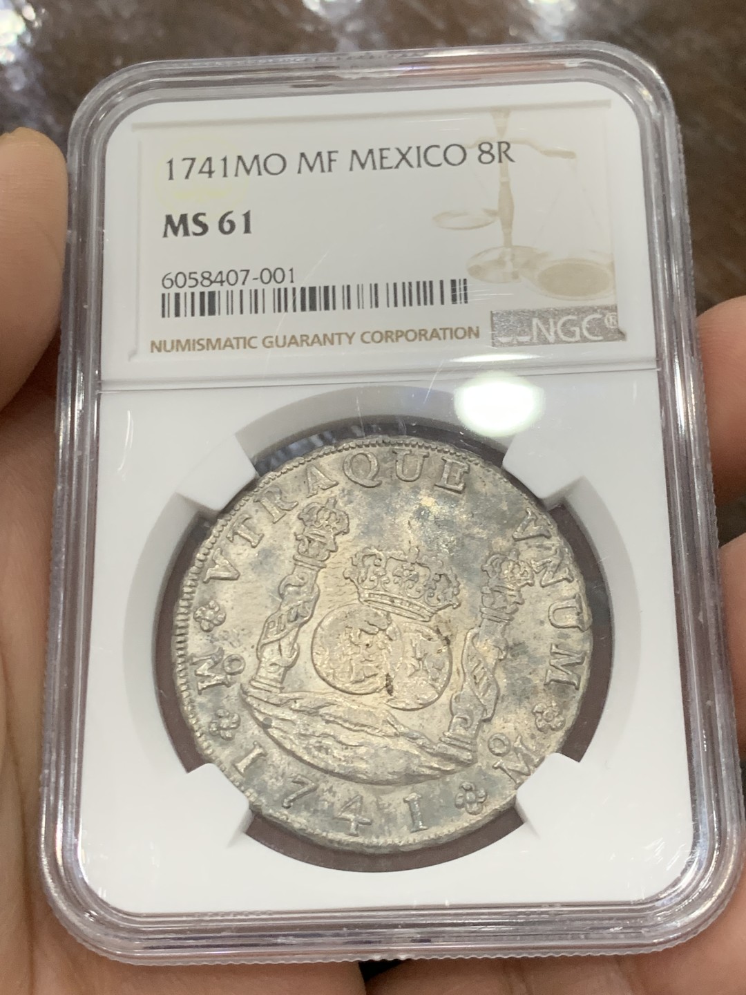 欢迎参加《竞宝斋》五一特拍-第161场-周日，周一 2场 NGC MS61 墨西哥 1741 地球双柱银币 早期飞利浦五世地球 少见品种 MS难得