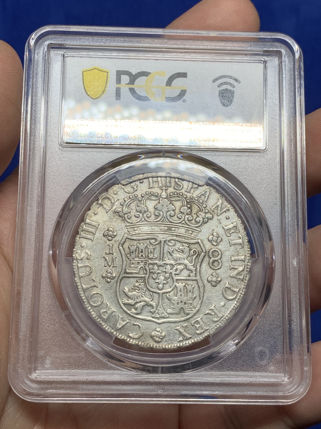 欢迎参加《竞宝斋》五一特拍-第161场-周日，周一 2场 PCGS AU92 西属 秘鲁1762年 LM-JM 利马 卡洛斯三世地球双柱 8R银币 原味包浆 双面深打  热门潜力版别