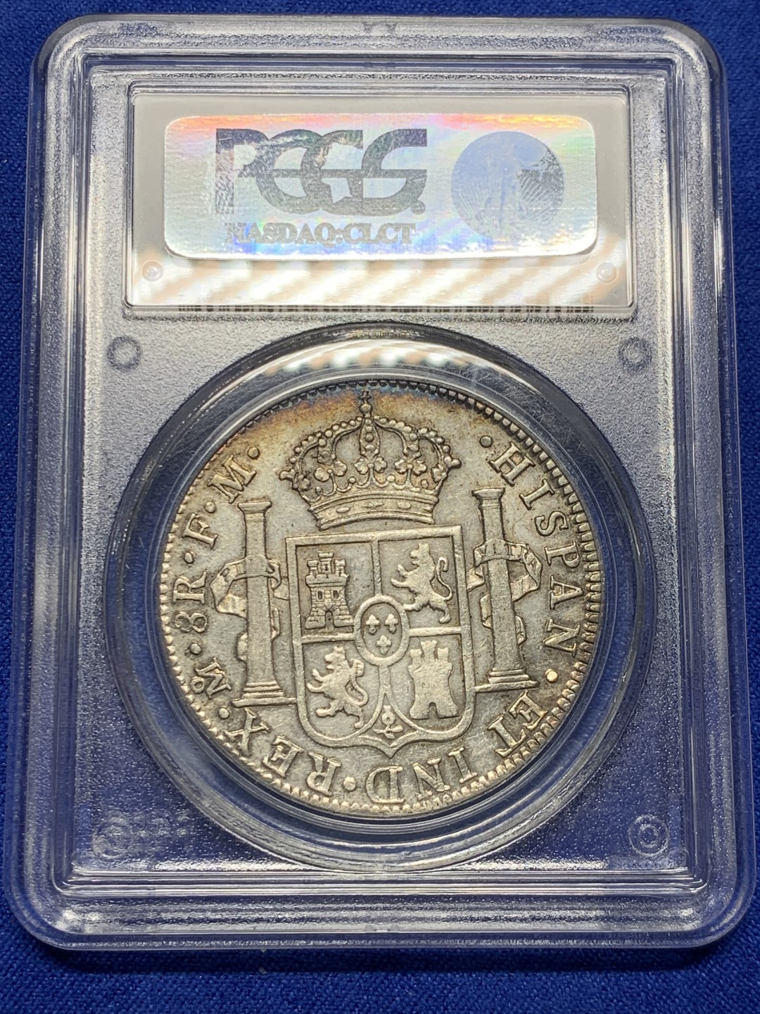 欢迎参加《竞宝斋》五一特拍-第161场-周日，周一 2场 亚军分 PCGS-AU53 西属墨西哥1778年MO-FM卡洛斯三世8R 人像老双柱大银币 这枚最早是HA的拍品， 后来是CNB2022年6200欧+佣金 漏价拍出 同款的在2014年AUREO 拍出12000欧+佣金 裸币XF品