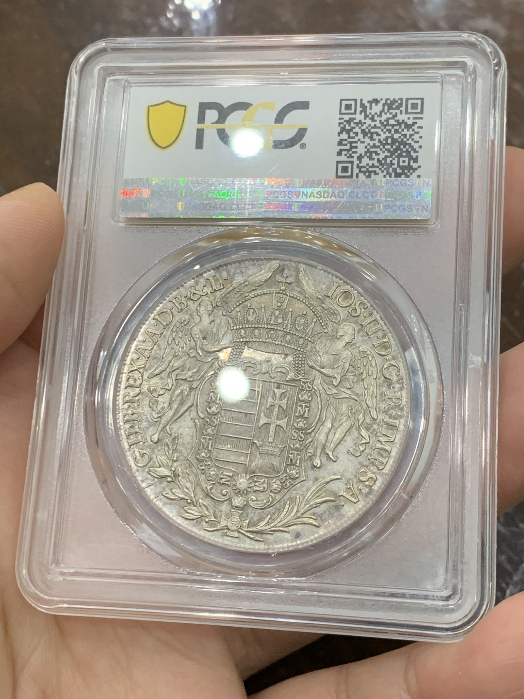 欢迎参加《竞宝斋》五一特拍-第161场-周日，周一 2场 PCGS-MS63 1783年神圣罗马帝国匈牙利圣母抱婴泰勒 热门品种，淡金包浆，全币深打，没有减重痕，极为难得。亚军分，上面只有一个63+