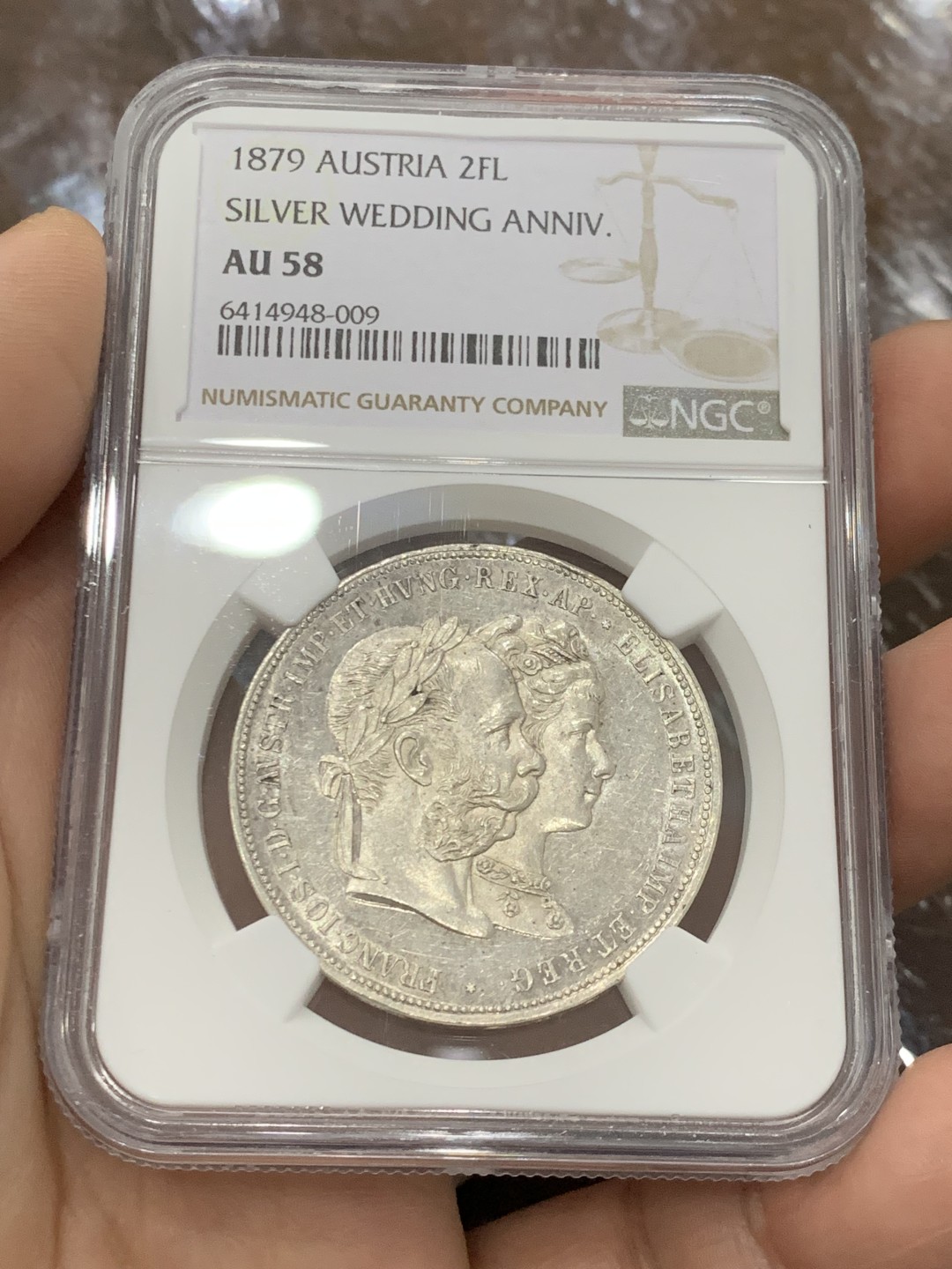 欢迎参加《竞宝斋》五一特拍-第161场-周日，周一 2场 NGC-AU58 奥匈帝国 1879年 奥地利 2FL 茜茜公主结婚 纪念大银币 热门品种 细节极好