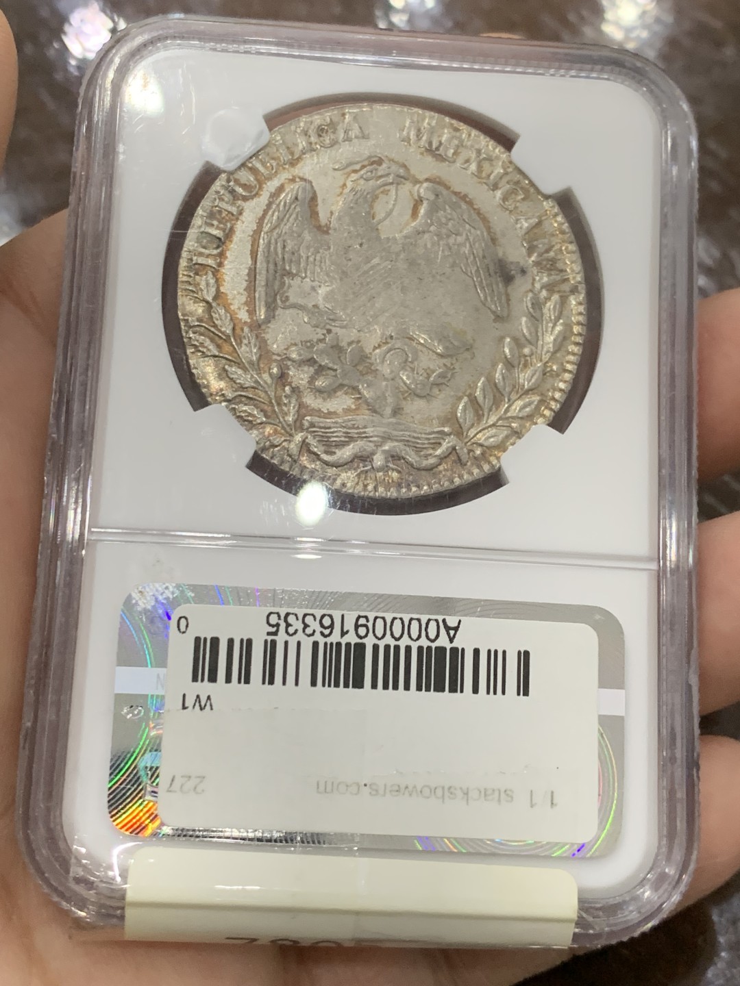 欢迎参加《竞宝斋》五一特拍-第161场-周日，周一 2场 NGC MS63 1863 O FR 墨西哥  早期鹰洋8里亚尔银币，特别粗壮，大名誉品