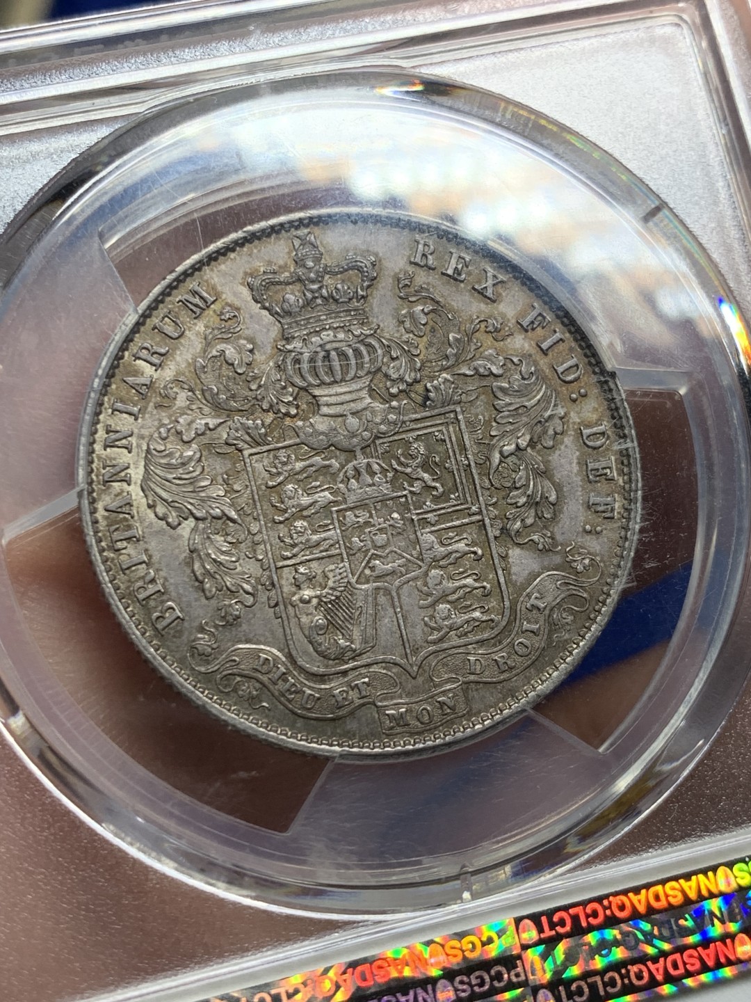 欢迎参加《竞宝斋》五一特拍-第161场-周日，周一 2场 NGC AU55 英国 1826年 乔治四世 半克朗 原味低评分数 包浆深彩 美丽