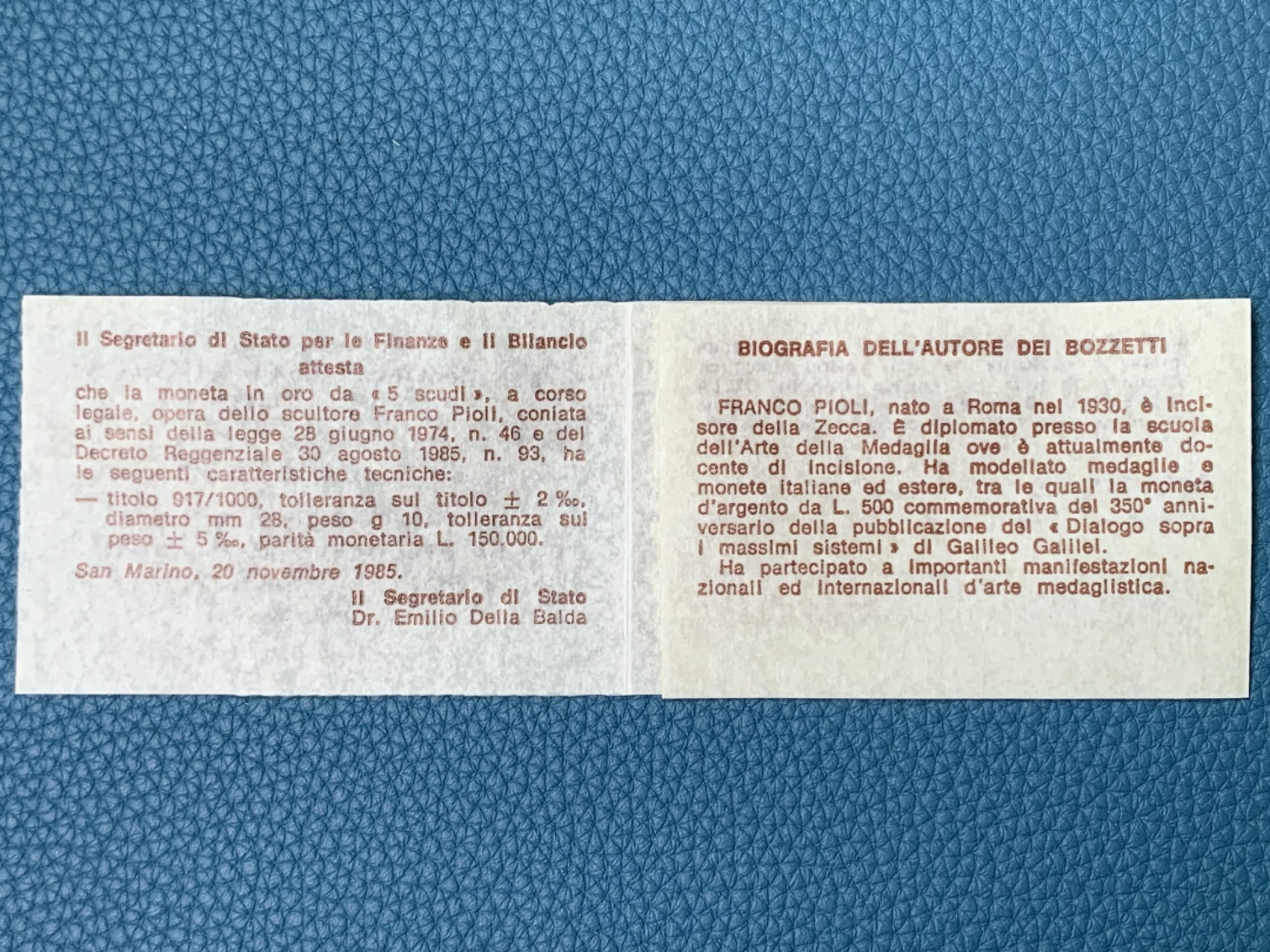 欢迎参加《竞宝斋》五一特拍-第161场-周日，周一 2场 原盒证书圣马力诺1985年 世界青年日 5斯库多金币  10克 917金 原盒带证书 7400枚的发行量