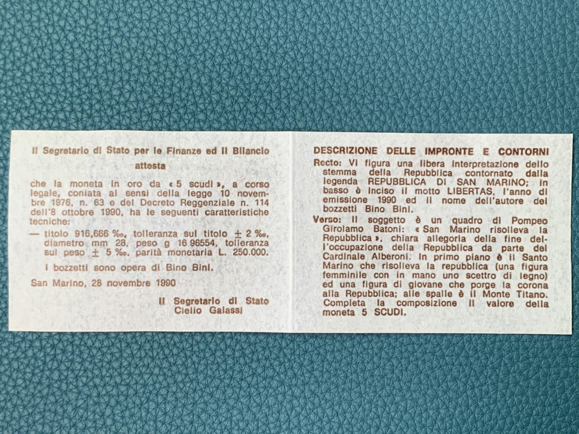 欢迎参加《竞宝斋》五一特拍-第161场-周日，周一 2场 圣马力诺1990年 纪念1740年建国PROOF金币  大金币 16.96克 917金 喜庆盒装 带证书 发行量6500枚