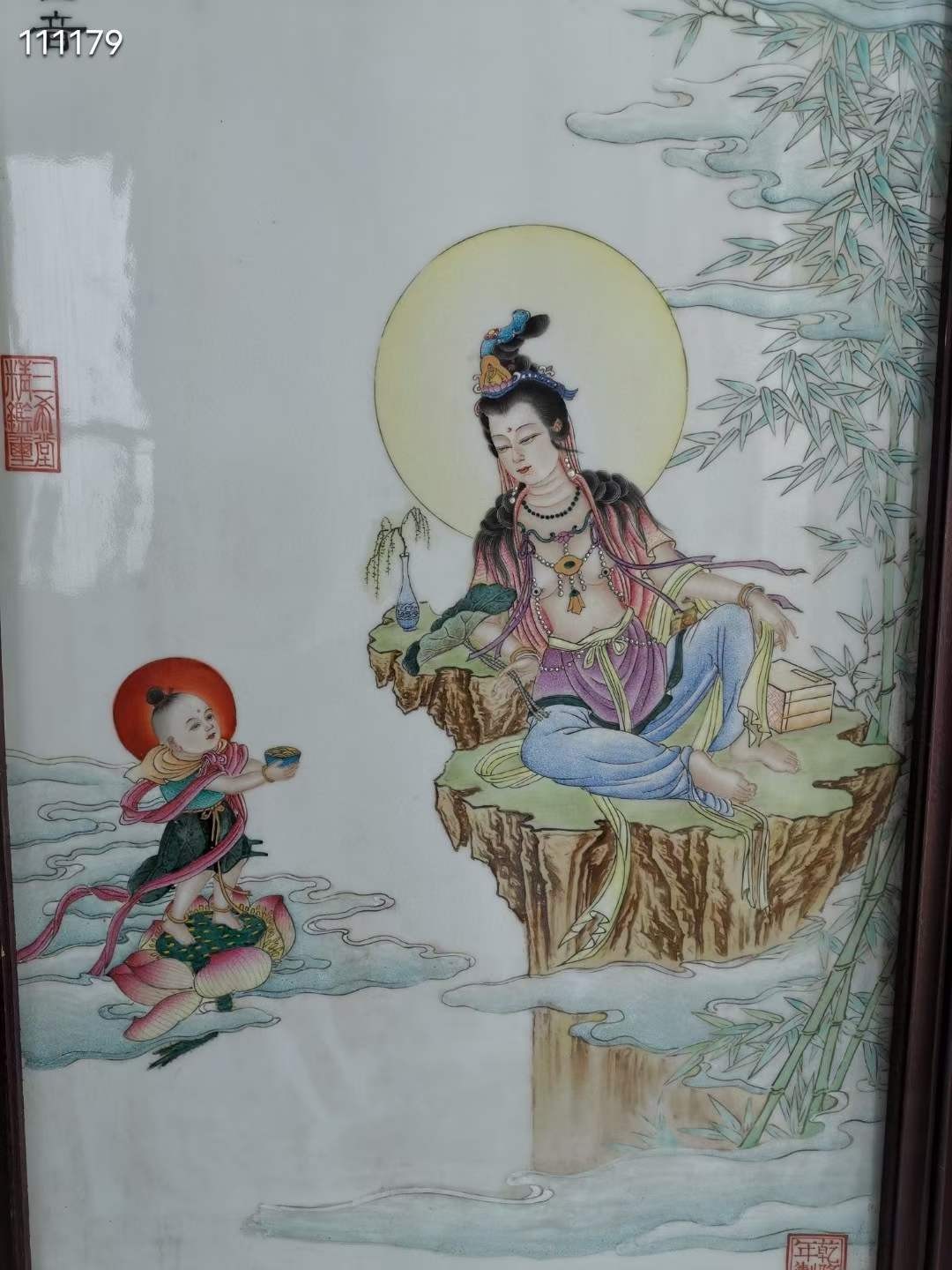 童子朝礼观世音 瓷板画 三希堂 乾隆年制 粉彩精细画工，画工精美 品相完好