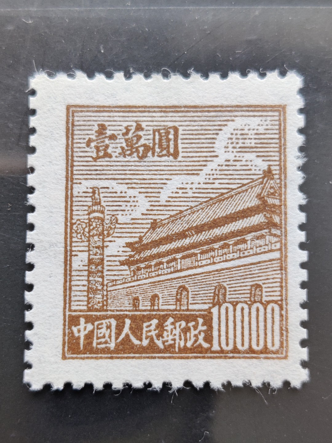 洪涛臻品批发群  精选邮票限时拍卖第二百四十八期 普2天安门10000元新票 面艳背白 完美过灯! 1950年新中国第二套普票 