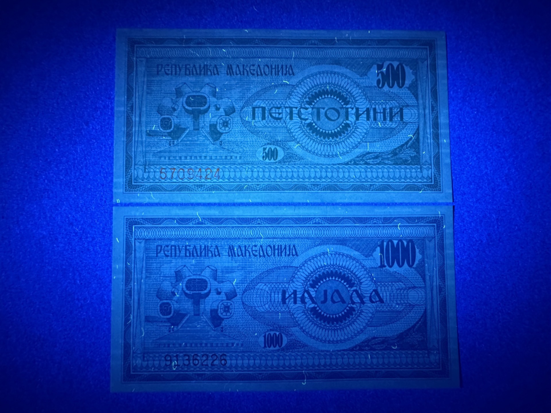 《张总和朋友们收藏》五一特别场——外币精品场 马其顿500、1000第纳尔2张 UNC 1992年版