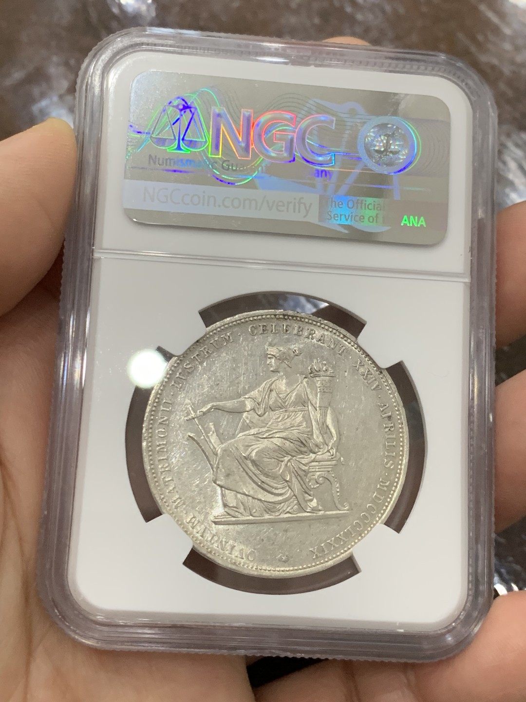 欢迎参加《竞宝斋》五一特拍-第161场-周日，周一 2场 NGC-AU58 奥匈帝国 1879年 奥地利 2FL 茜茜公主结婚 纪念大银币 热门品种 细节极好