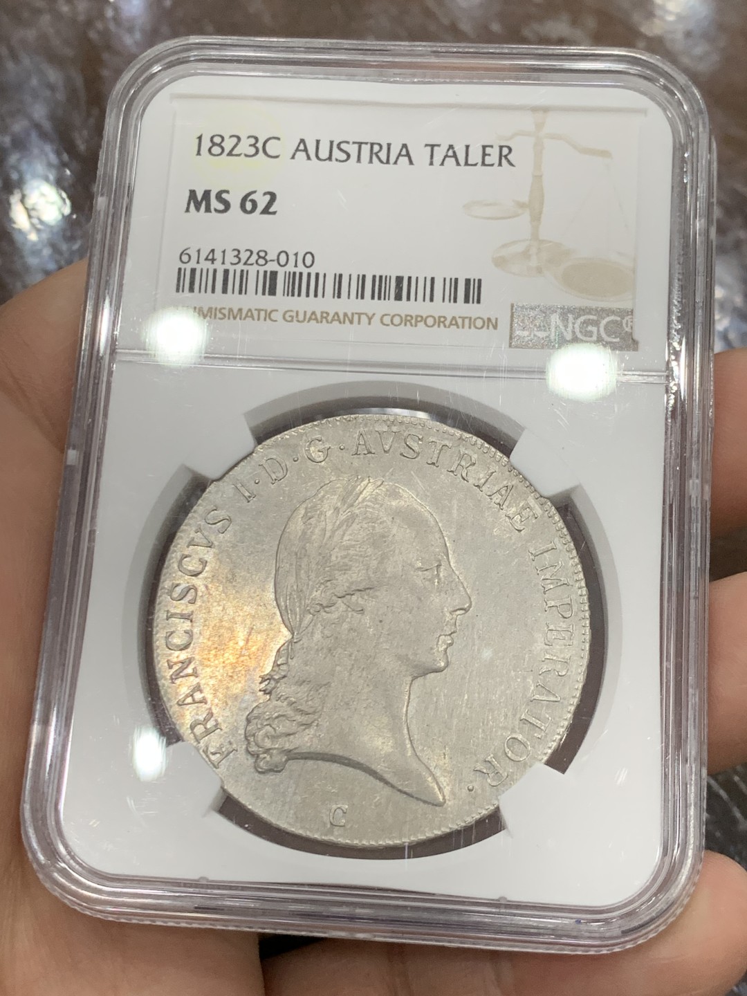 欢迎参加《竞宝斋》五一特拍-第161场-周日，周一 2场 NGC-MS62 奥地利帝国 1823-C 弗朗茨一世泰勒 N/P唯一冠军分 鹰面浮雕细腻 底板完好 收藏级高分