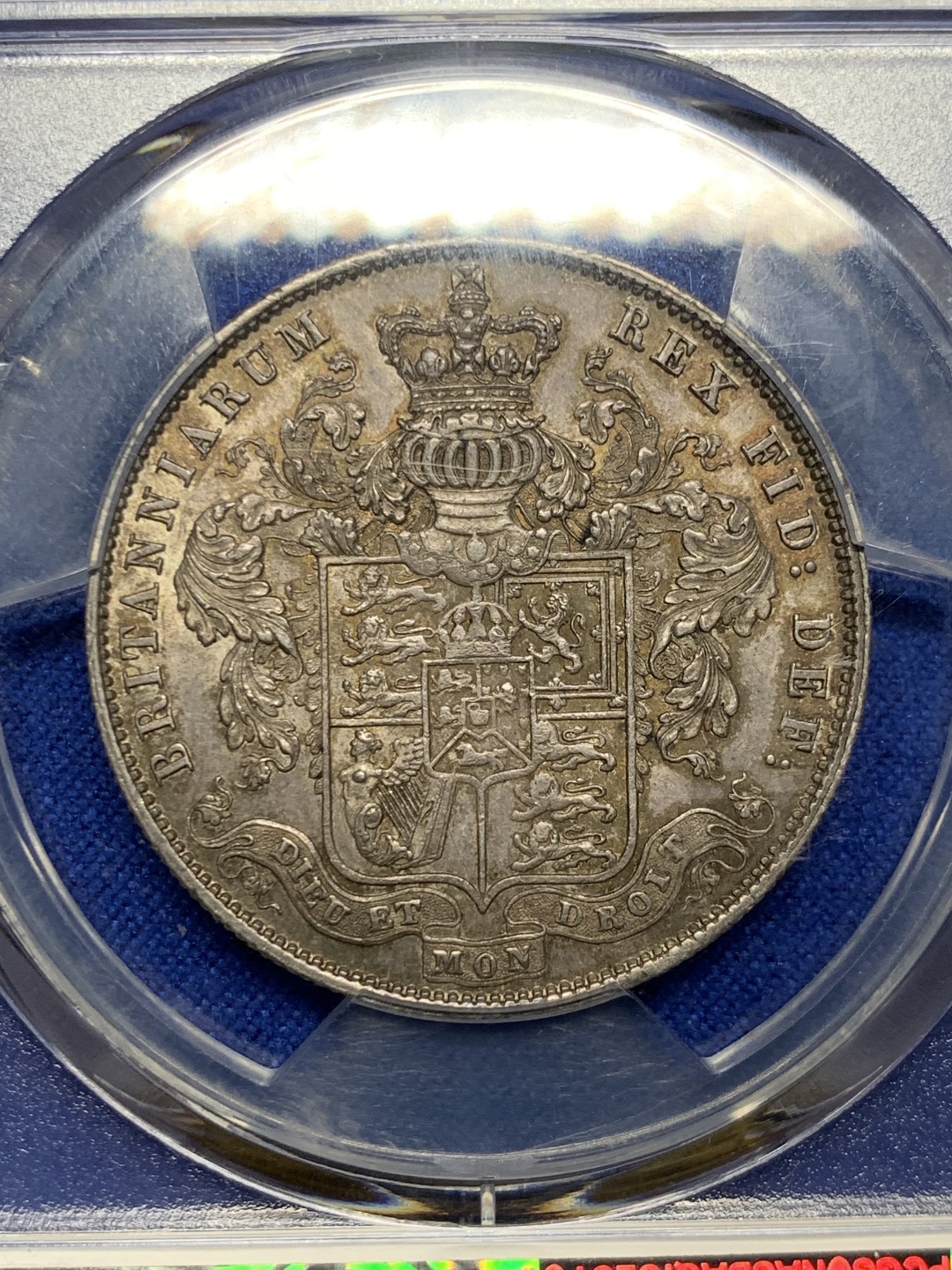 欢迎参加《竞宝斋》五一特拍-第161场-周日，周一 2场 NGC AU55 英国 1826年 乔治四世 半克朗 原味低评分数 包浆深彩 美丽